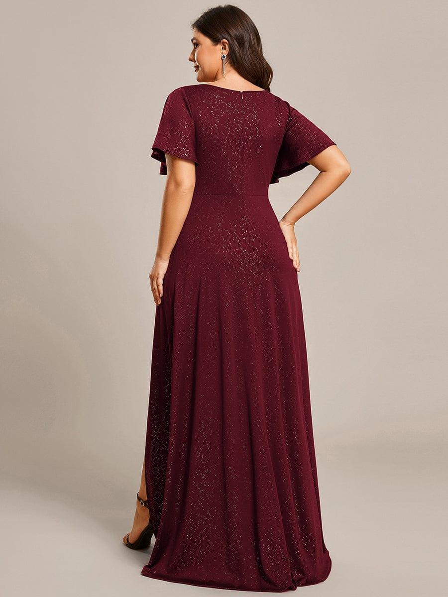 ever MELODÉ|Ruffle Sleeves V Neck High Low Evening Dress
