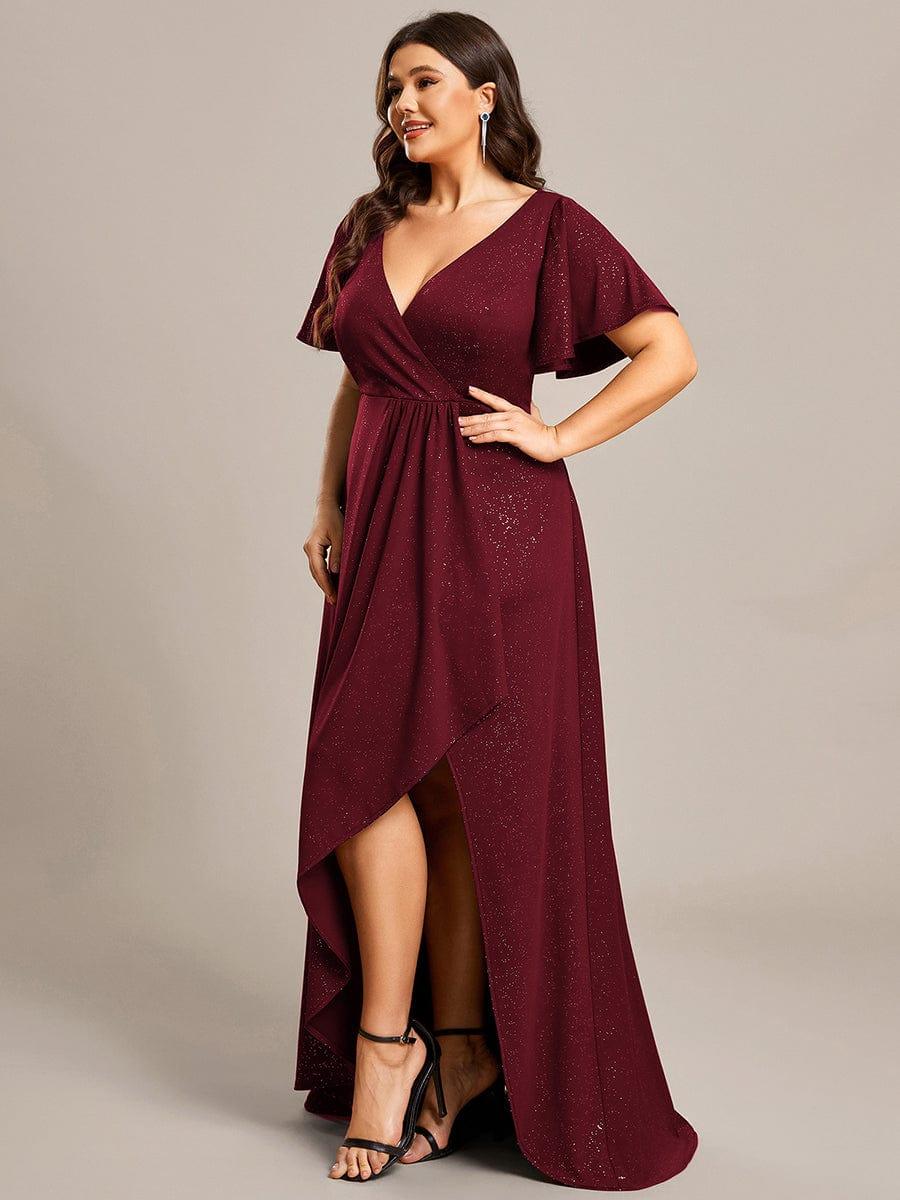 ever MELODÉ|Ruffle Sleeves V Neck High Low Evening Dress