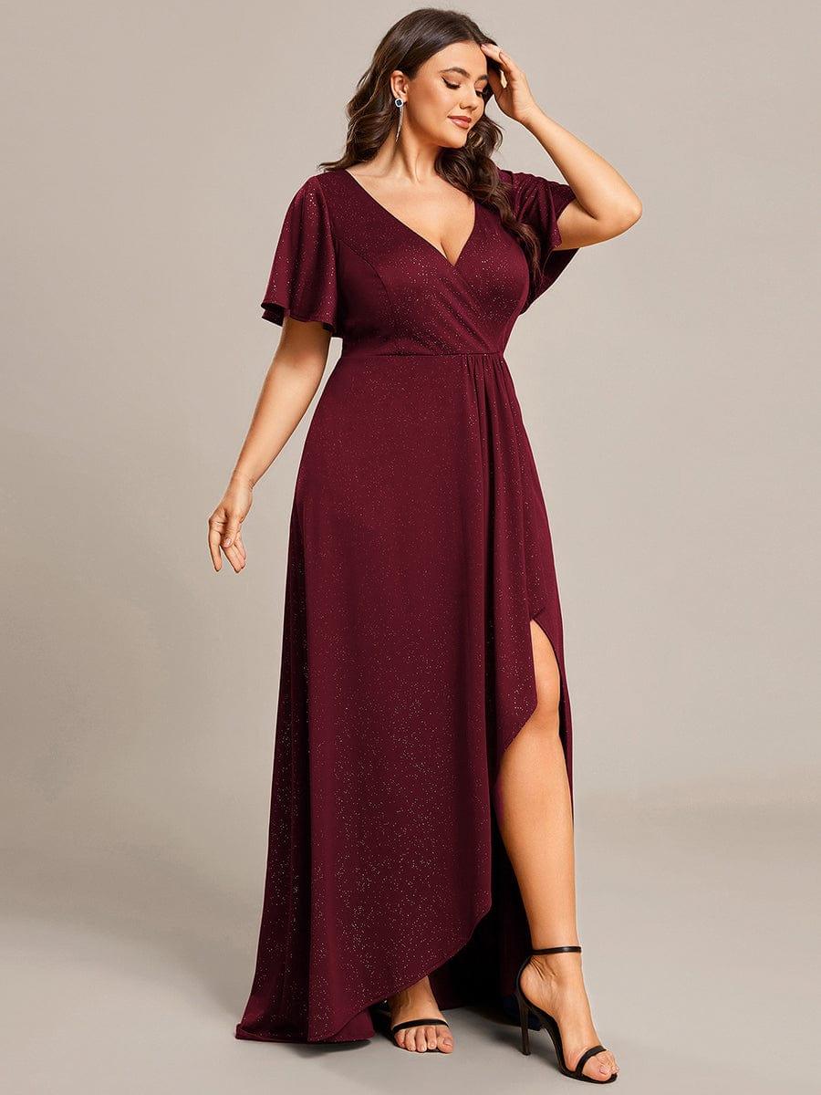 ever MELODÉ|Ruffle Sleeves V Neck High Low Evening Dress