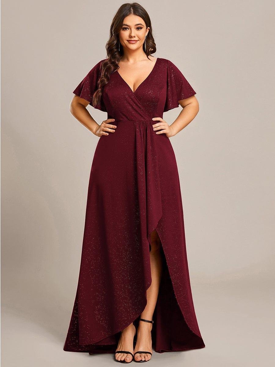 ever MELODÉ|Ruffle Sleeves V Neck High Low Evening Dress