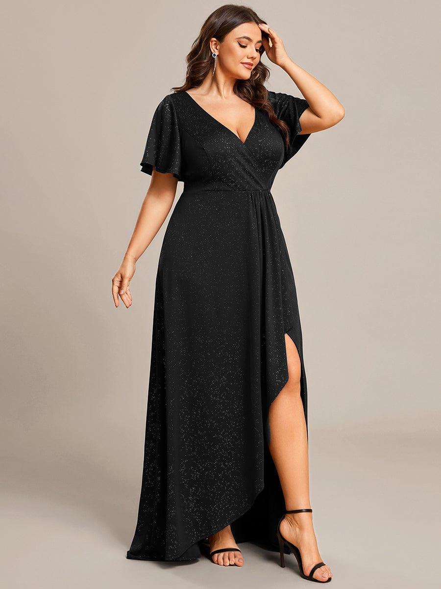 ever MELODÉ|Ruffle Sleeves V Neck High Low Evening Dress