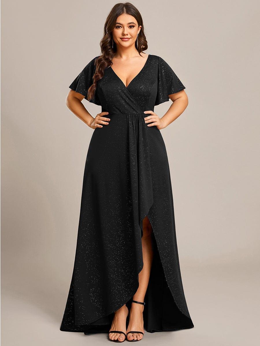 ever MELODÉ|Ruffle Sleeves V Neck High Low Evening Dress