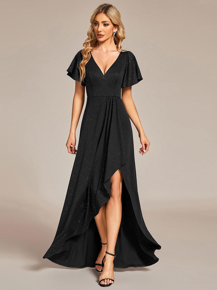 ever MELODÉ|Ruffle Sleeves V Neck High Low Evening Dress
