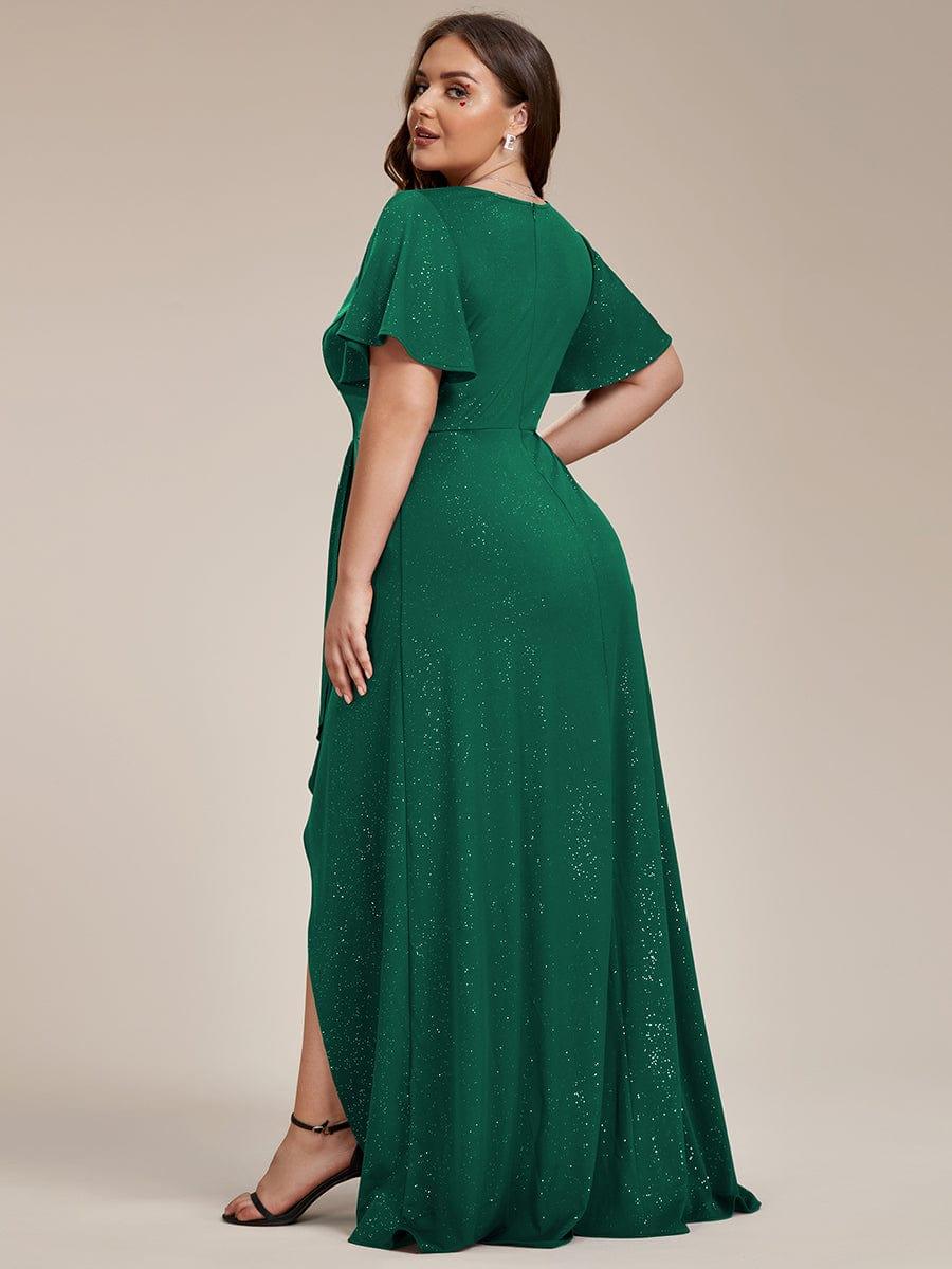 ever MELODÉ|Ruffle Sleeves V Neck High Low Evening Dress
