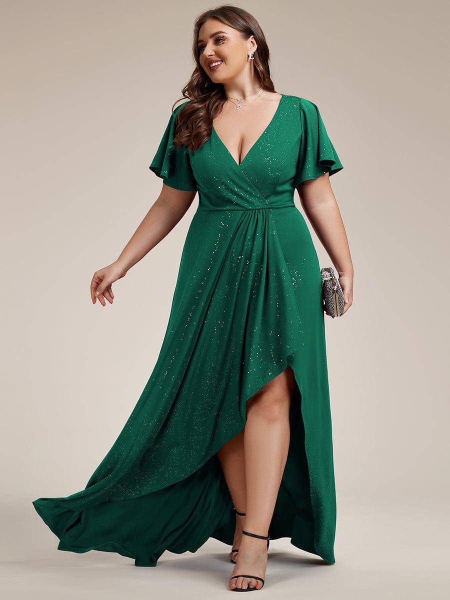 ever MELODÉ|Ruffle Sleeves V Neck High Low Evening Dress