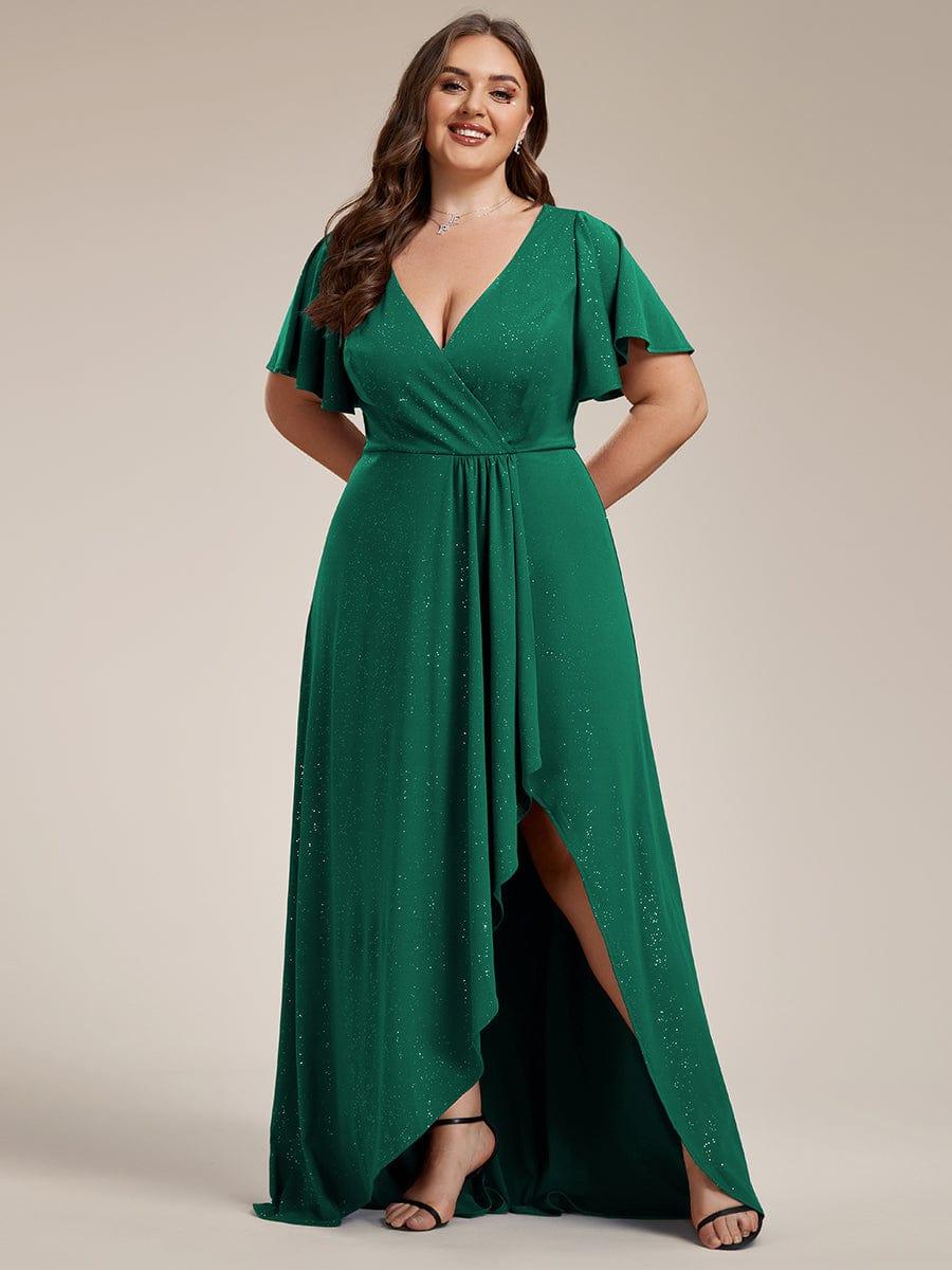 ever MELODÉ|Ruffle Sleeves V Neck High Low Evening Dress