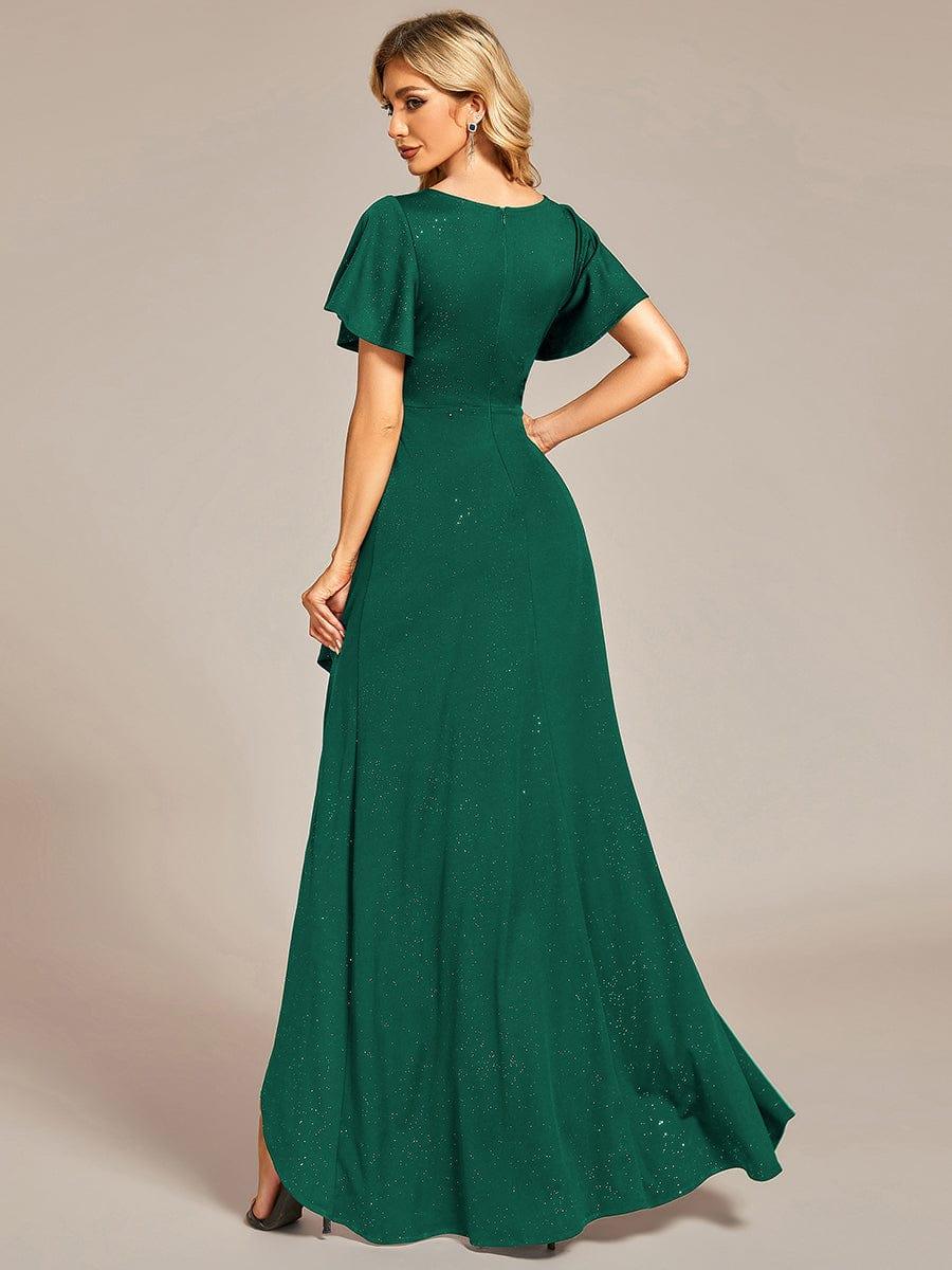 ever MELODÉ|Ruffle Sleeves V Neck High Low Evening Dress