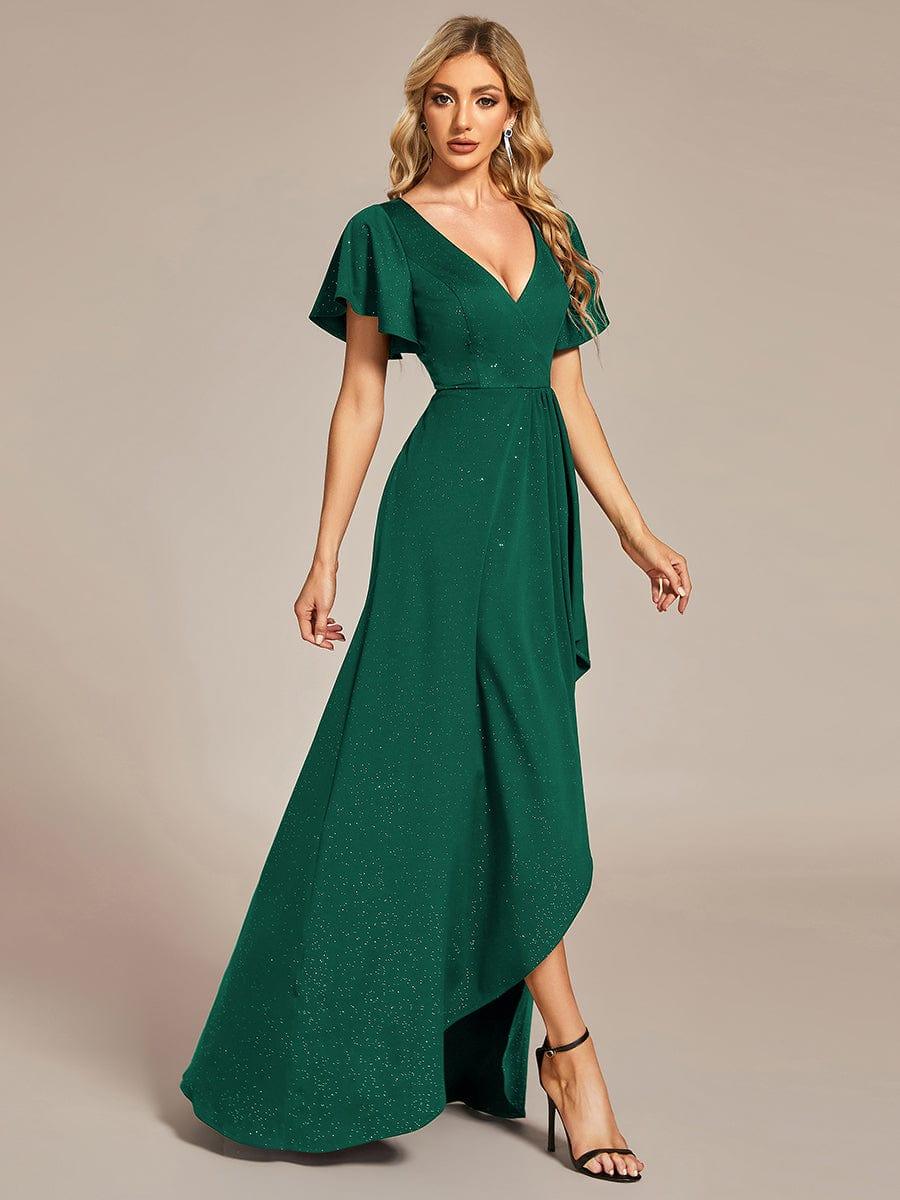 ever MELODÉ|Ruffle Sleeves V Neck High Low Evening Dress