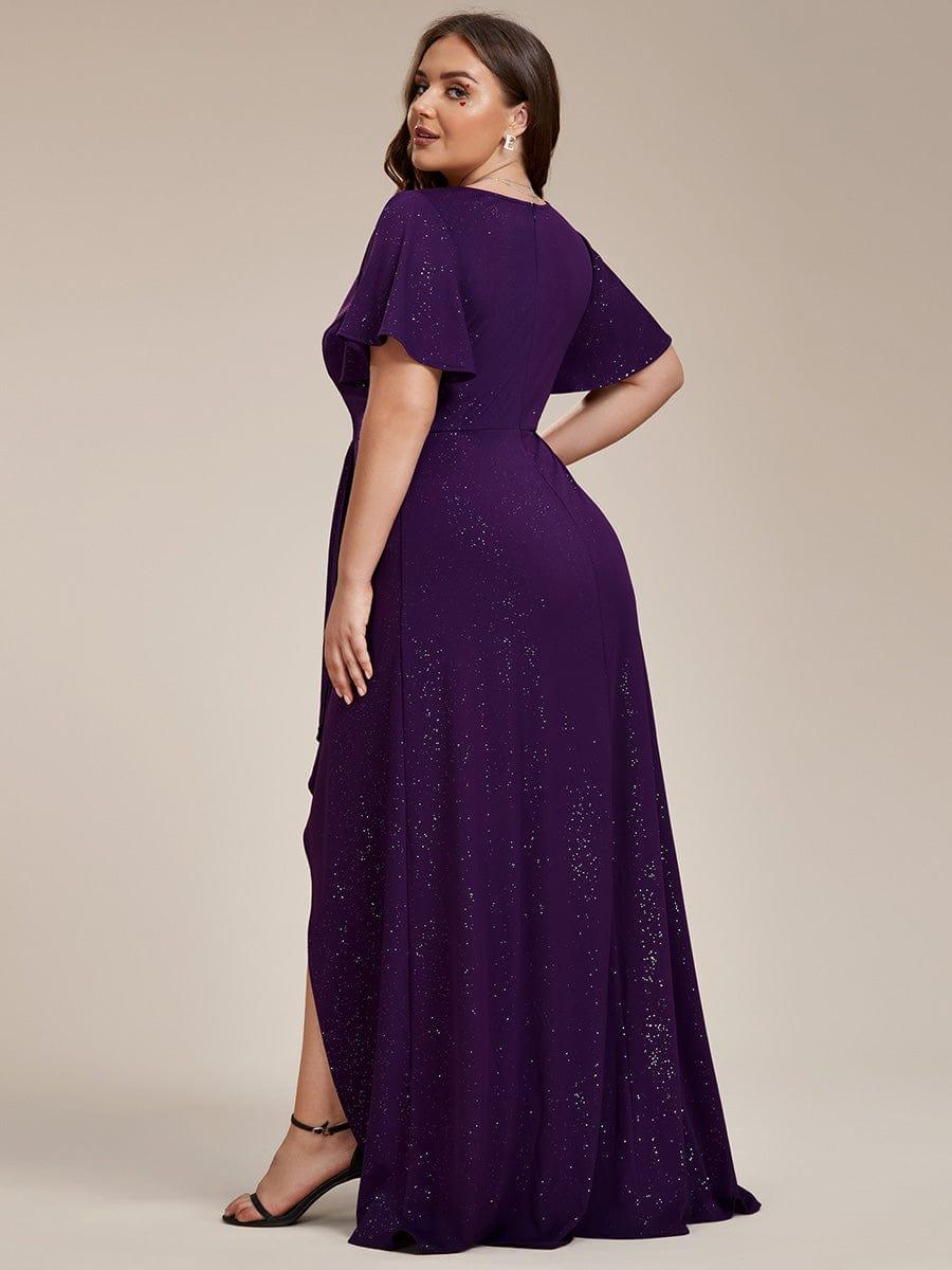 ever MELODÉ|Ruffle Sleeves V Neck High Low Evening Dress
