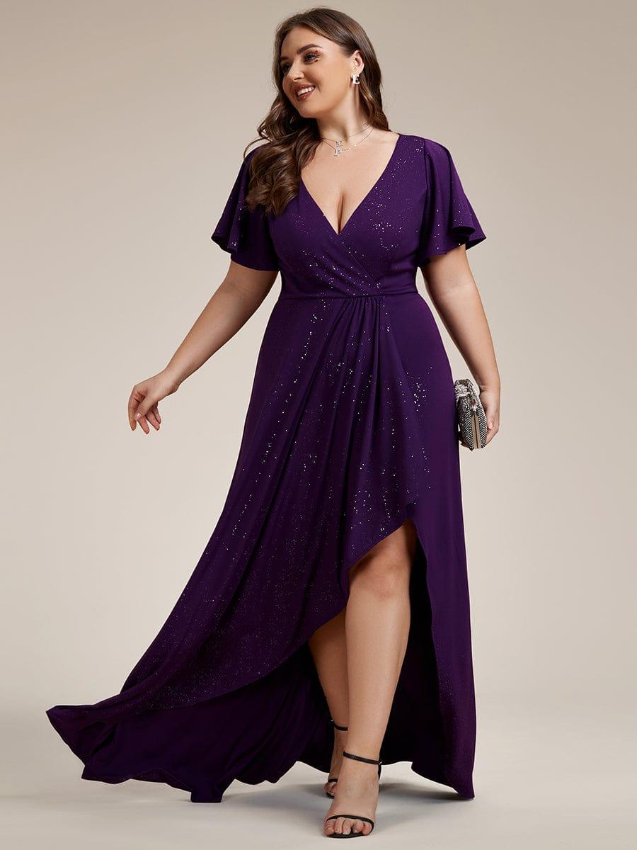 ever MELODÉ|Ruffle Sleeves V Neck High Low Evening Dress