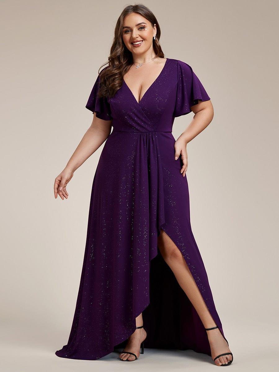 ever MELODÉ|Ruffle Sleeves V Neck High Low Evening Dress