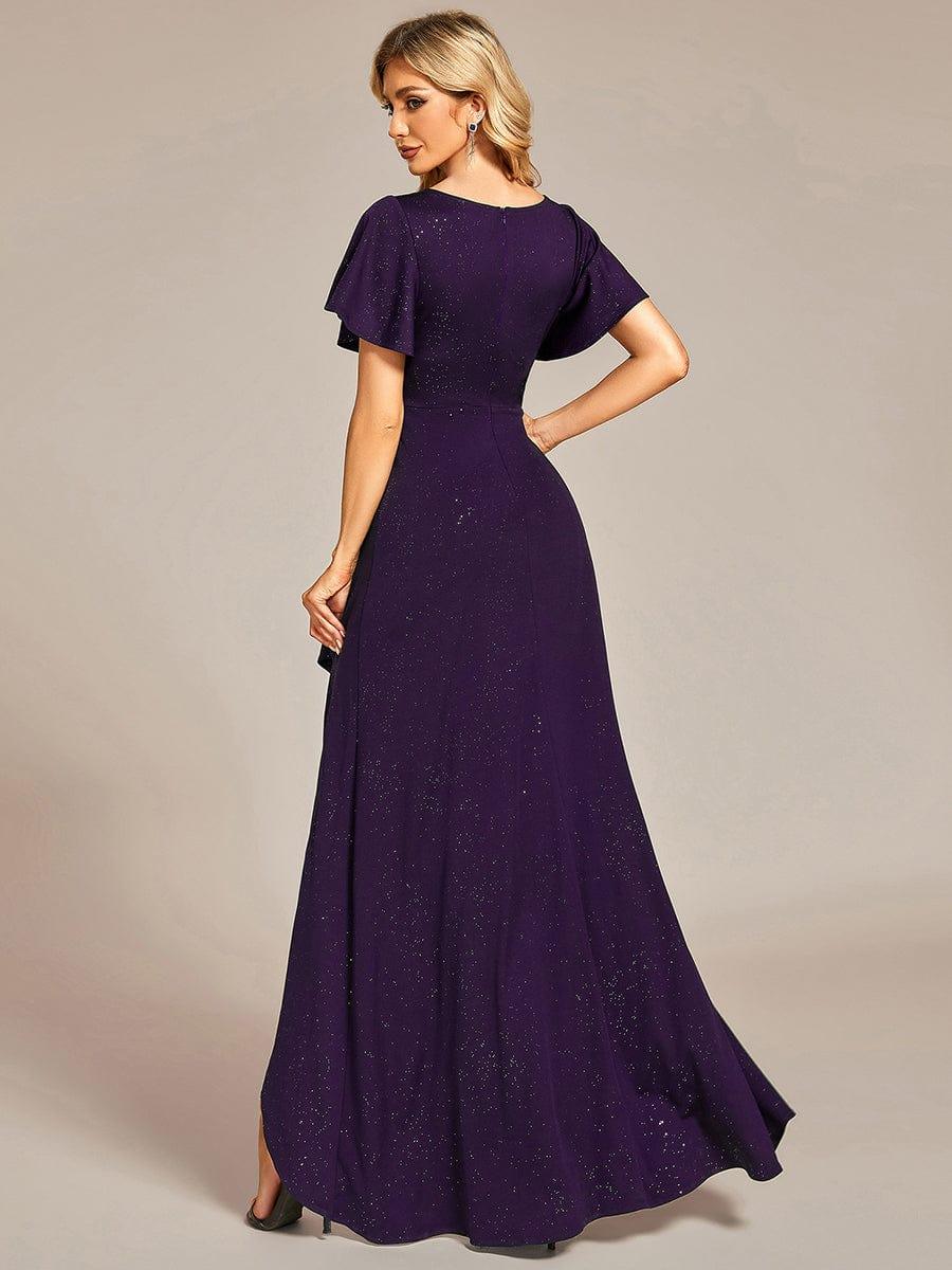 ever MELODÉ|Ruffle Sleeves V Neck High Low Evening Dress