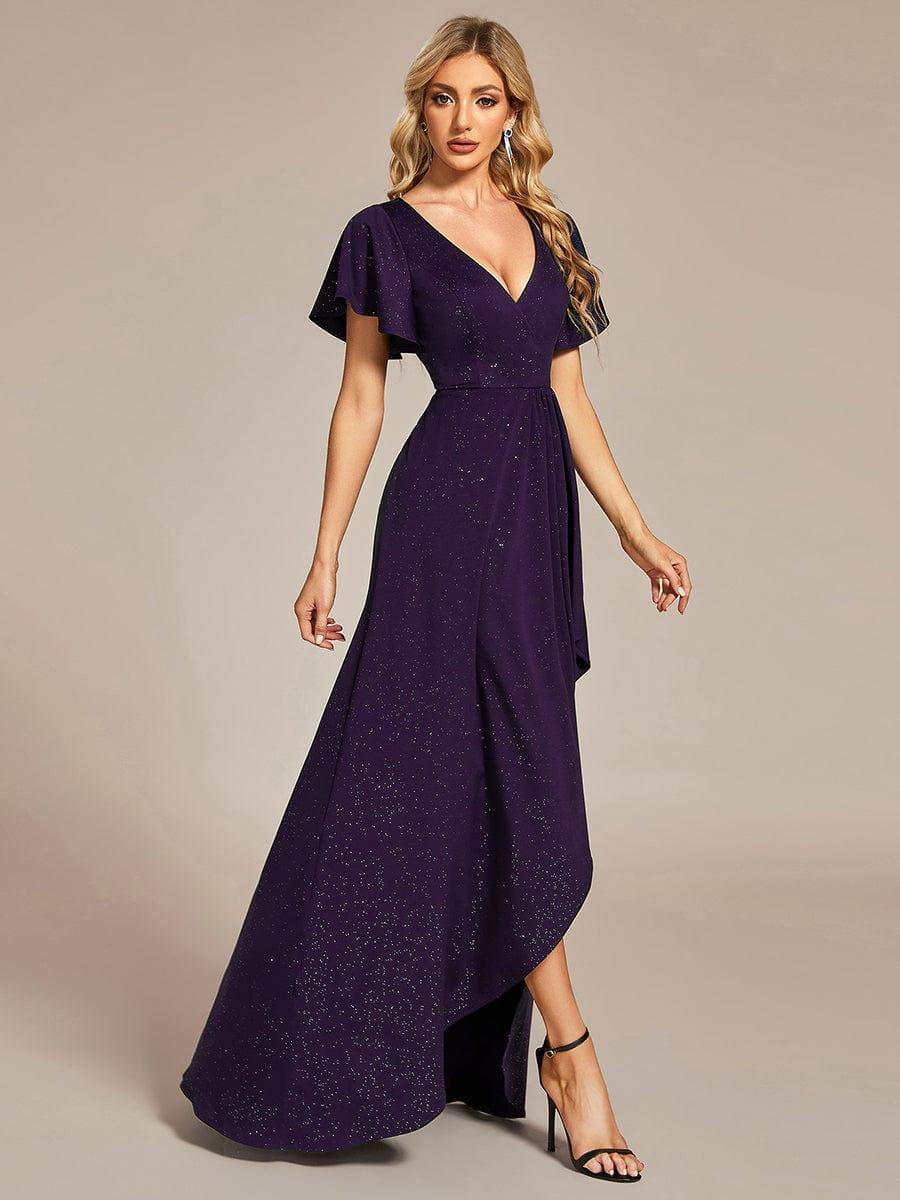 ever MELODÉ|Ruffle Sleeves V Neck High Low Evening Dress