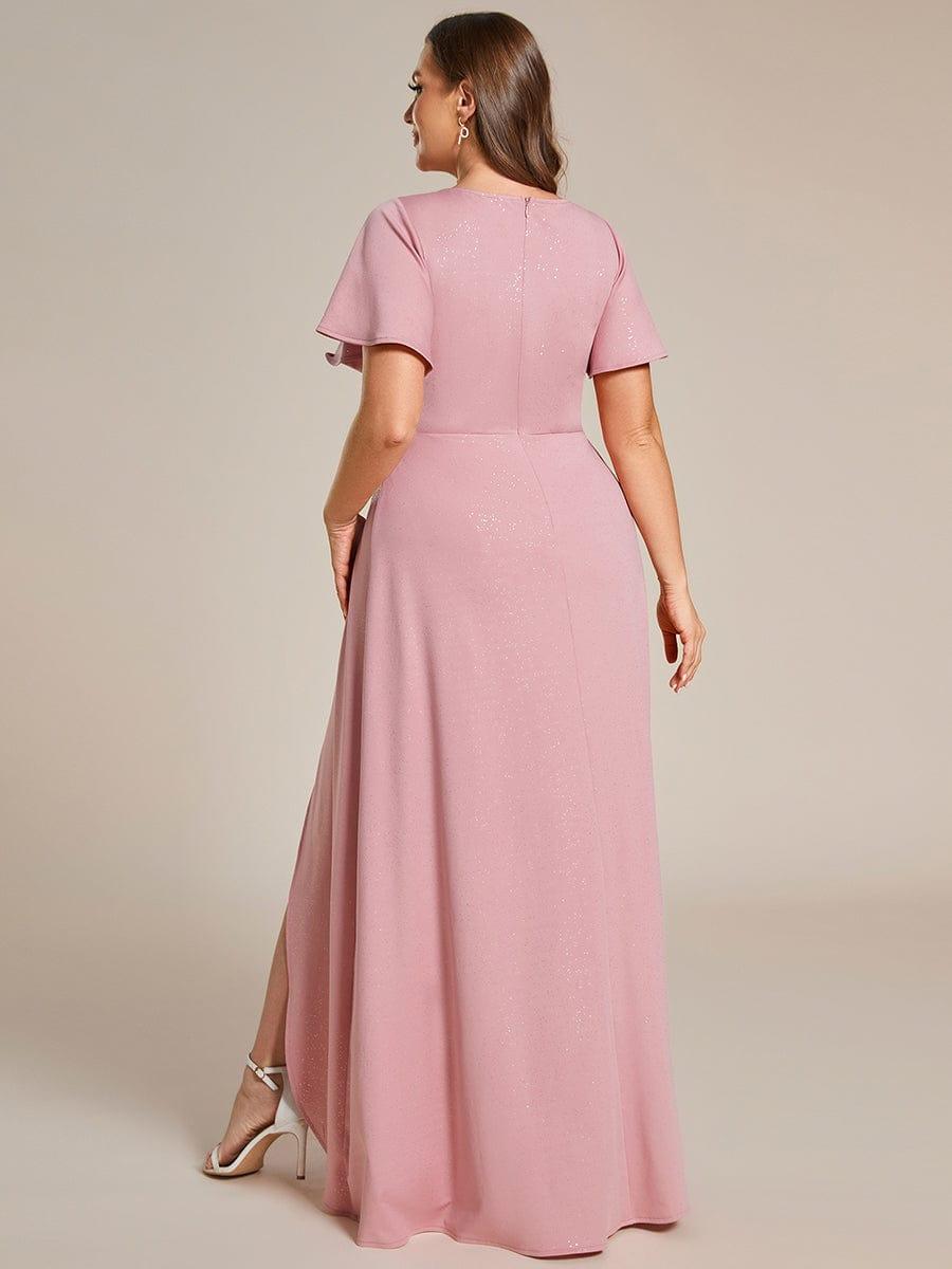 ever MELODÉ|Ruffle Sleeves V Neck High Low Evening Dress