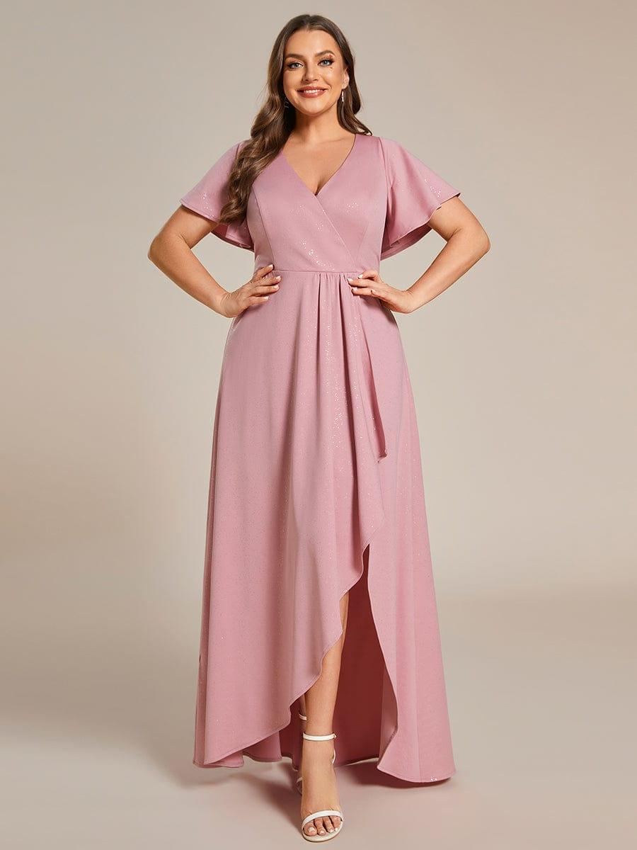 ever MELODÉ|Ruffle Sleeves V Neck High Low Evening Dress