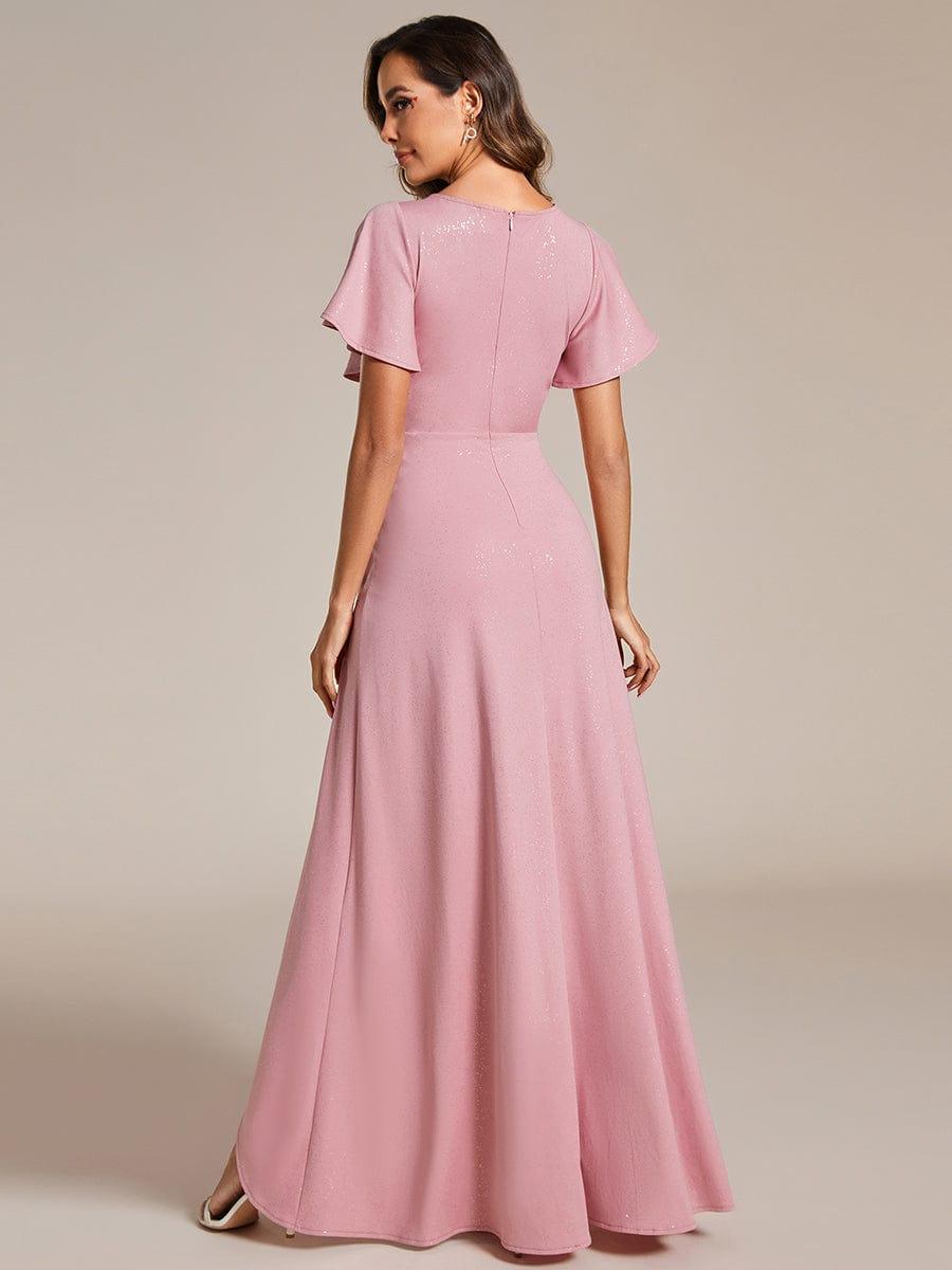 ever MELODÉ|Ruffle Sleeves V Neck High Low Evening Dress