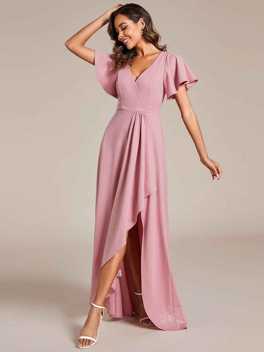 ever MELODÉ|Ruffle Sleeves V Neck High Low Evening Dress