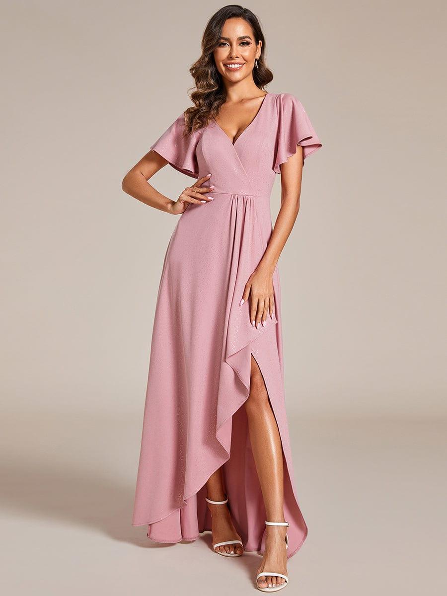 ever MELODÉ|Ruffle Sleeves V Neck High Low Evening Dress