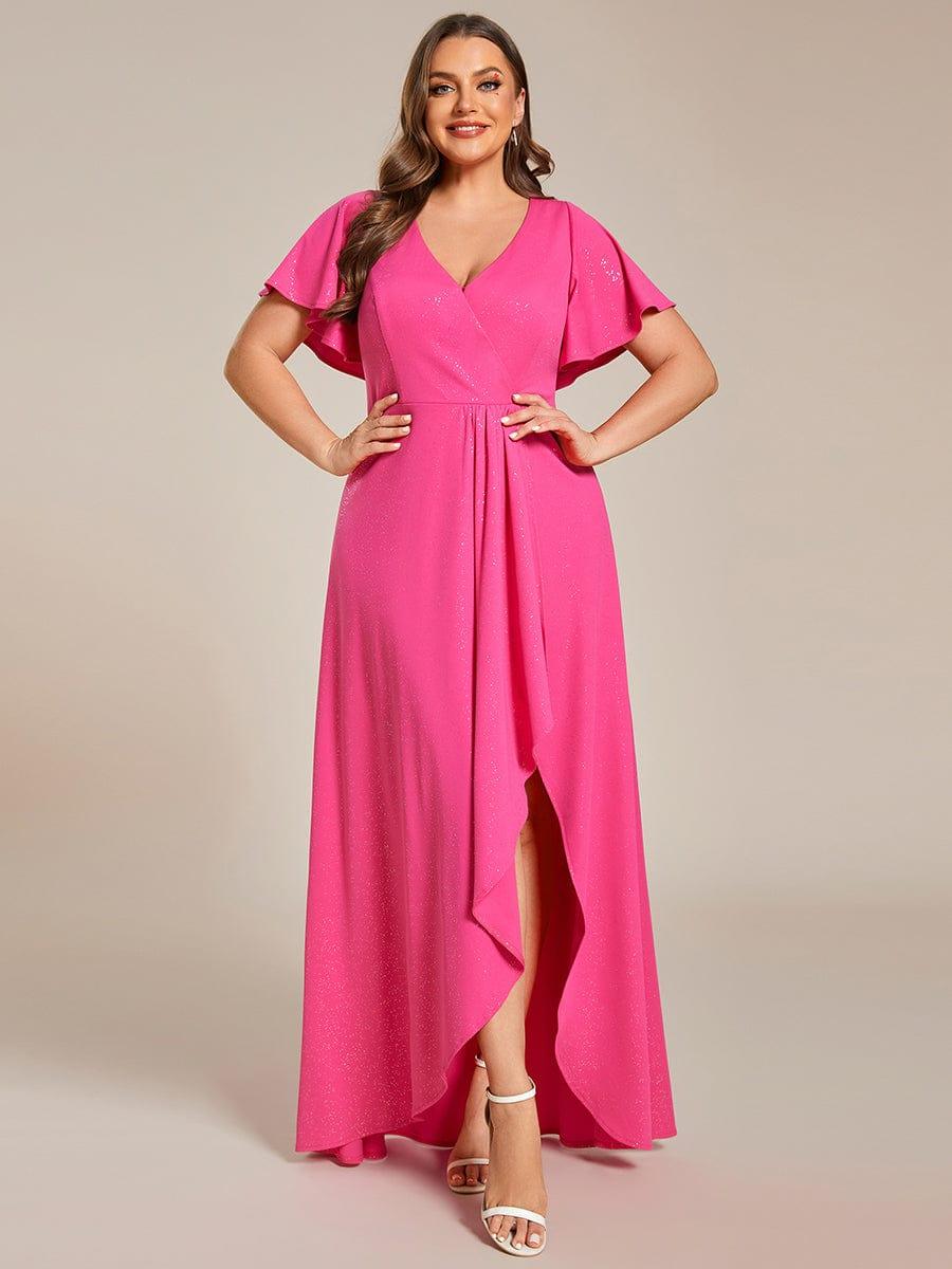 ever MELODÉ|Ruffle Sleeves V Neck High Low Evening Dress