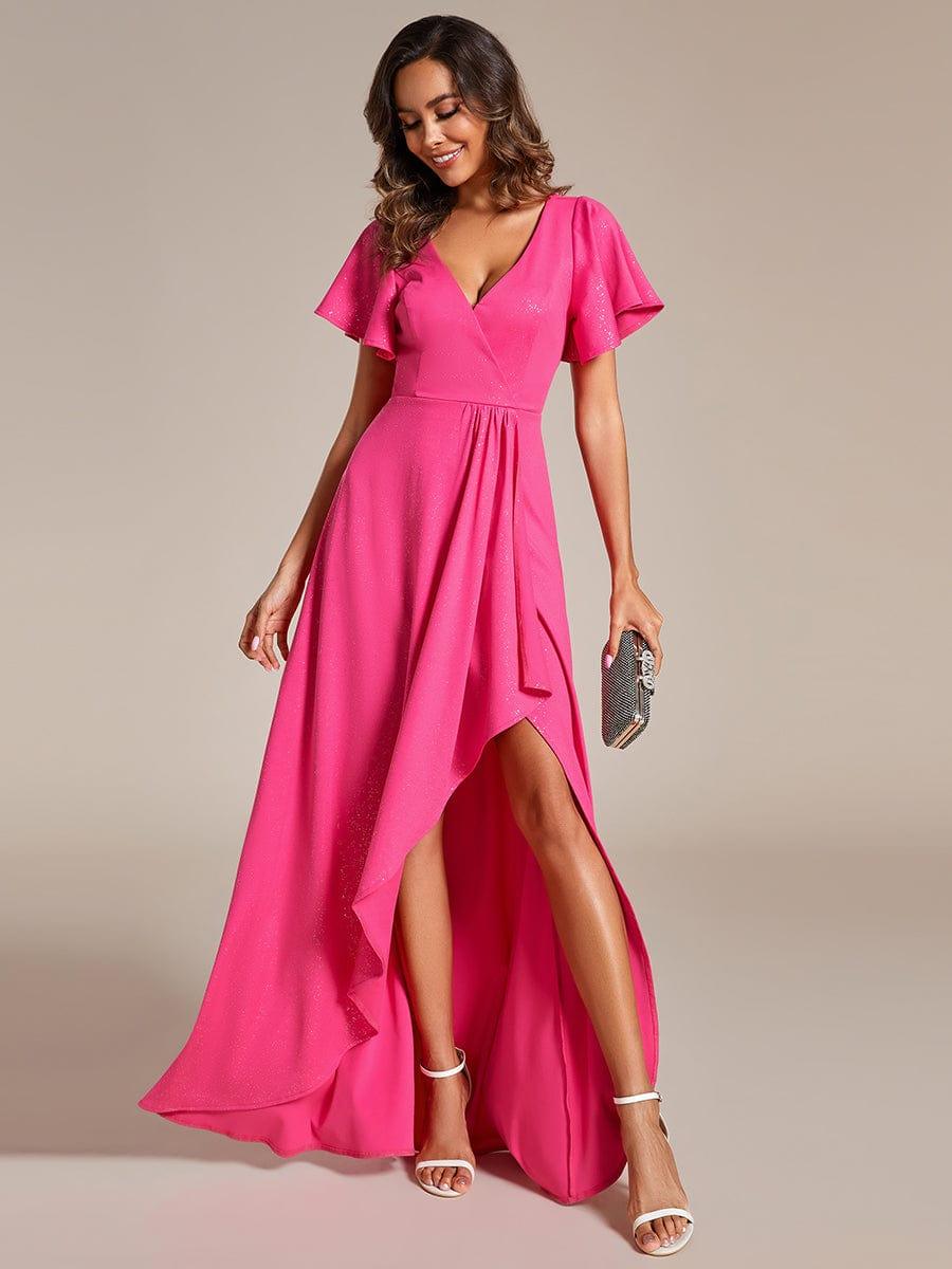 ever MELODÉ|Ruffle Sleeves V Neck High Low Evening Dress