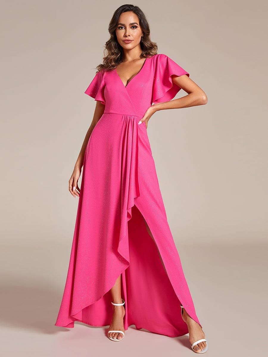 ever MELODÉ|Ruffle Sleeves V Neck High Low Evening Dress