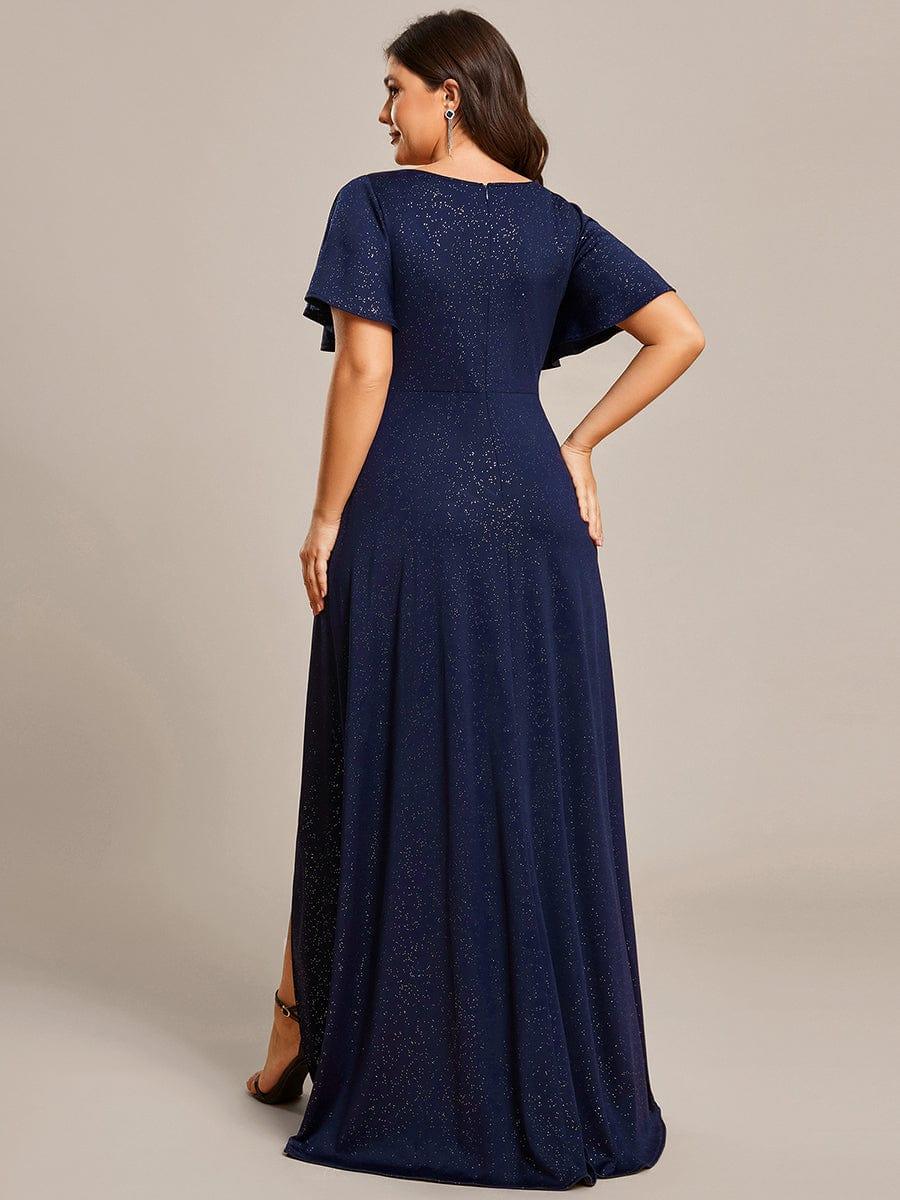 ever MELODÉ|Ruffle Sleeves V Neck High Low Evening Dress