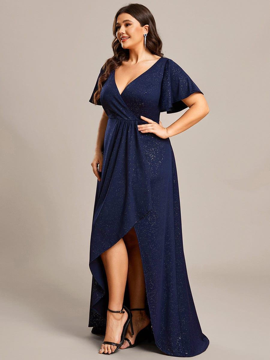ever MELODÉ|Ruffle Sleeves V Neck High Low Evening Dress