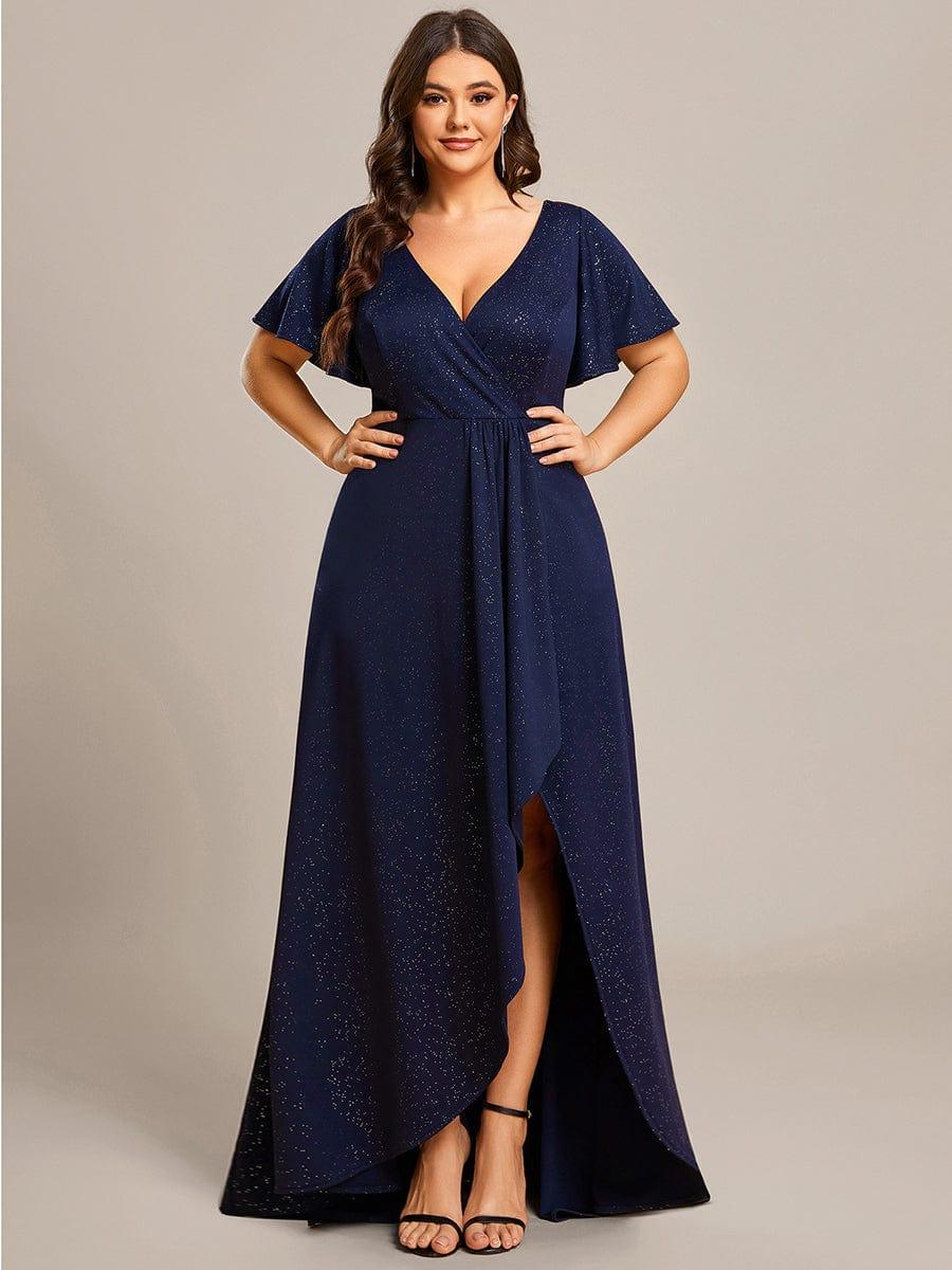 ever MELODÉ|Ruffle Sleeves V Neck High Low Evening Dress