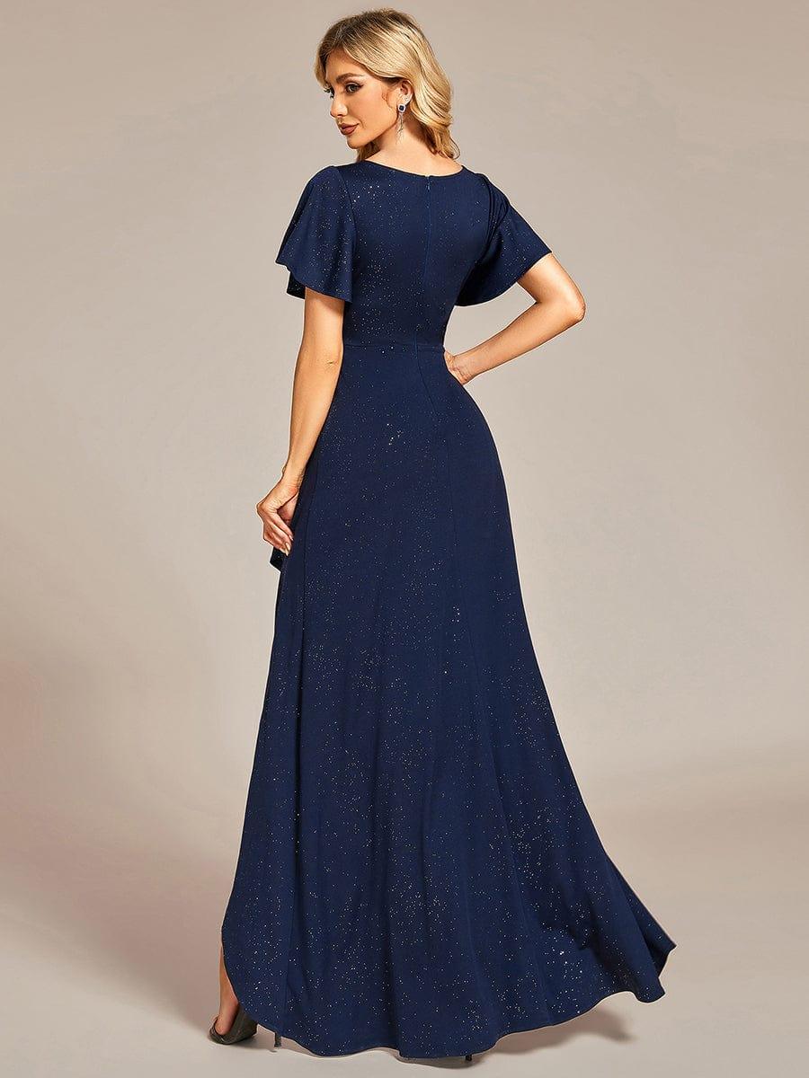 ever MELODÉ|Ruffle Sleeves V Neck High Low Evening Dress