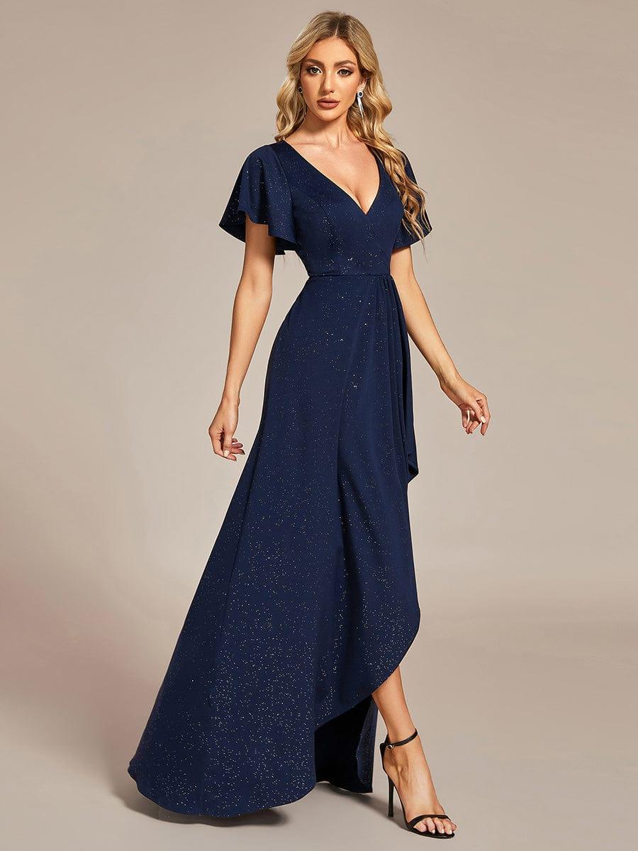 ever MELODÉ|Ruffle Sleeves V Neck High Low Evening Dress