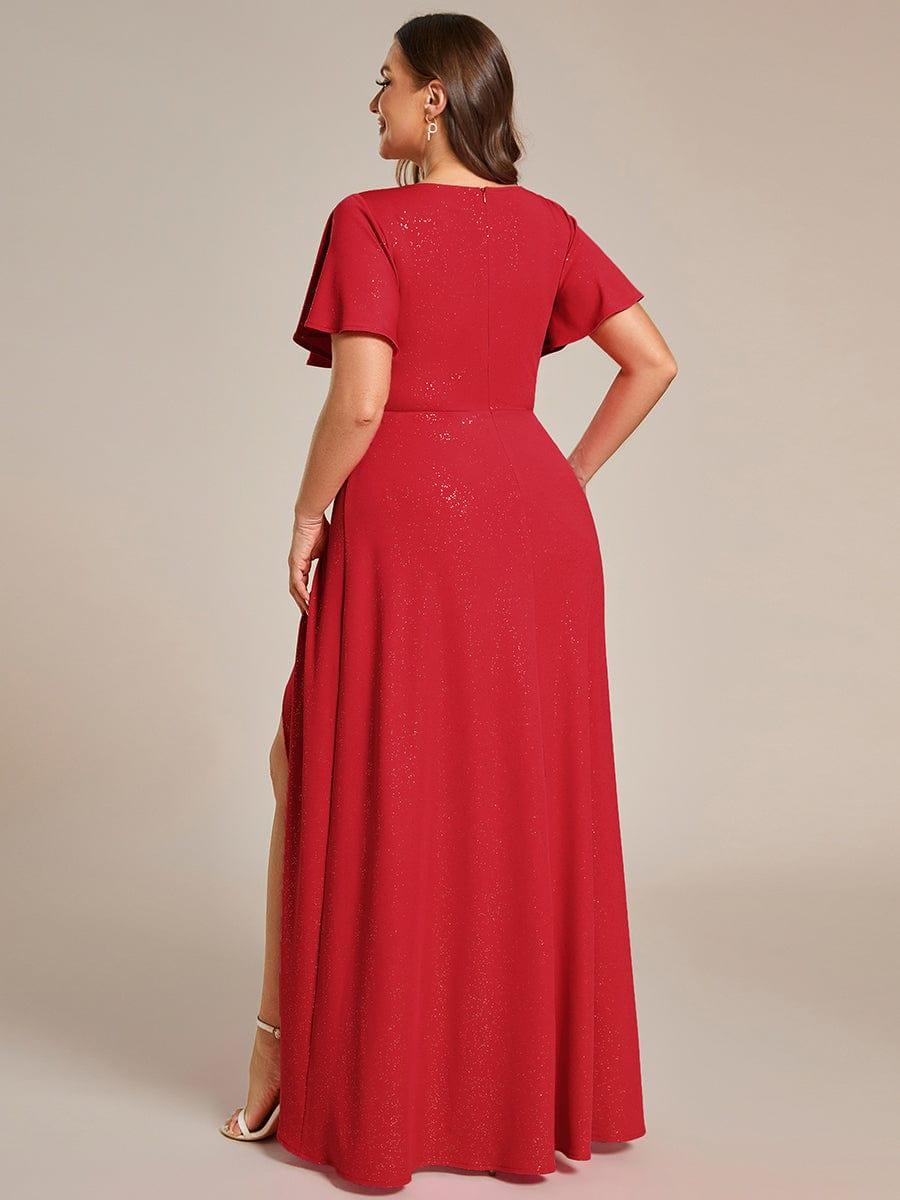 ever MELODÉ|Ruffle Sleeves V Neck High Low Evening Dress