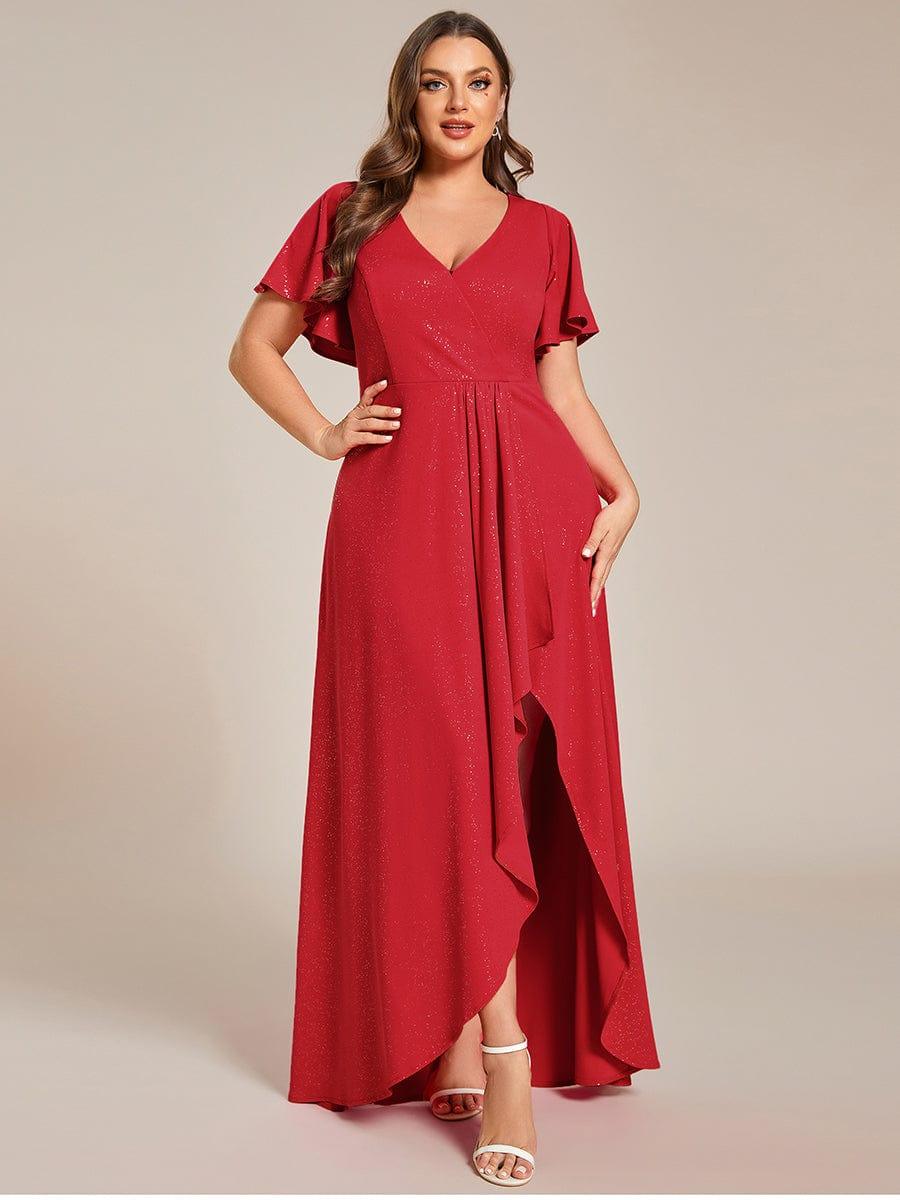 ever MELODÉ|Ruffle Sleeves V Neck High Low Evening Dress