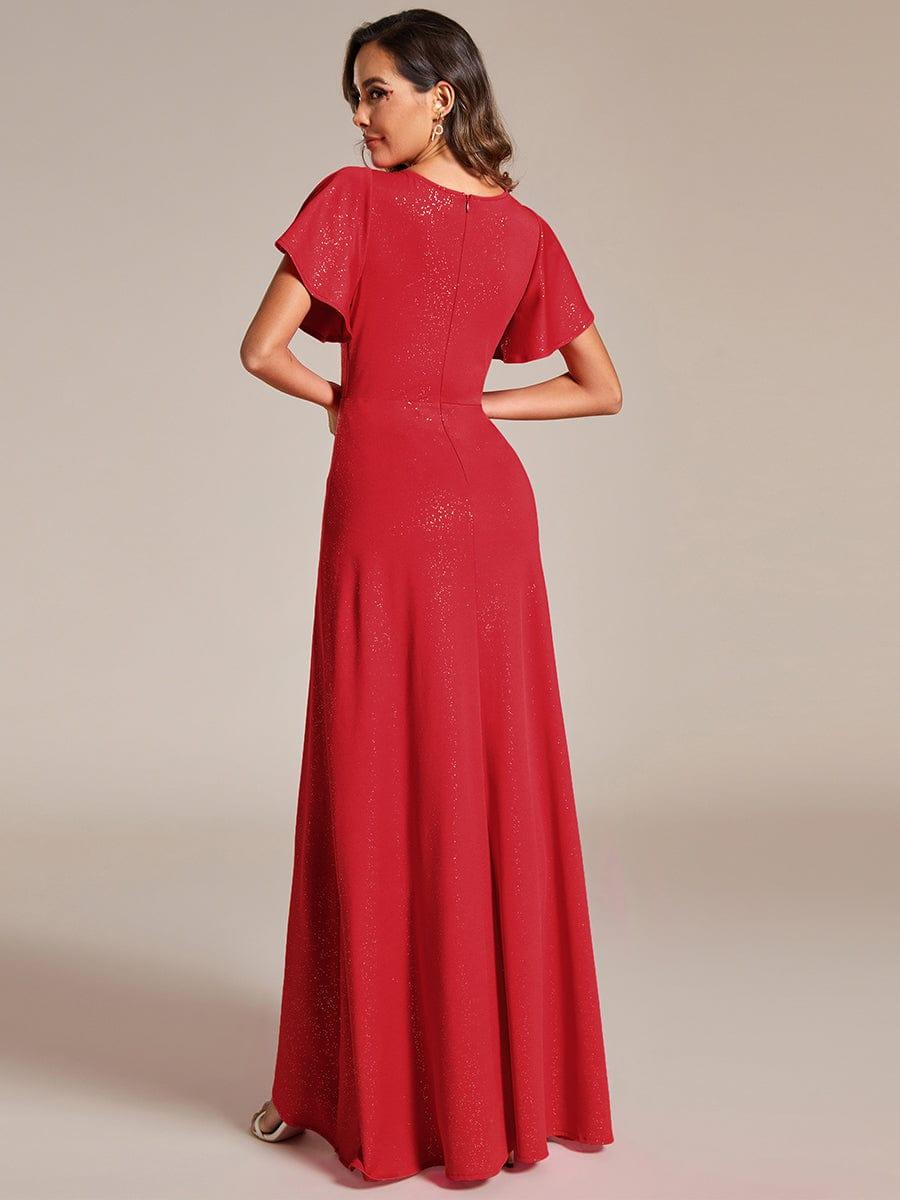 ever MELODÉ|Ruffle Sleeves V Neck High Low Evening Dress