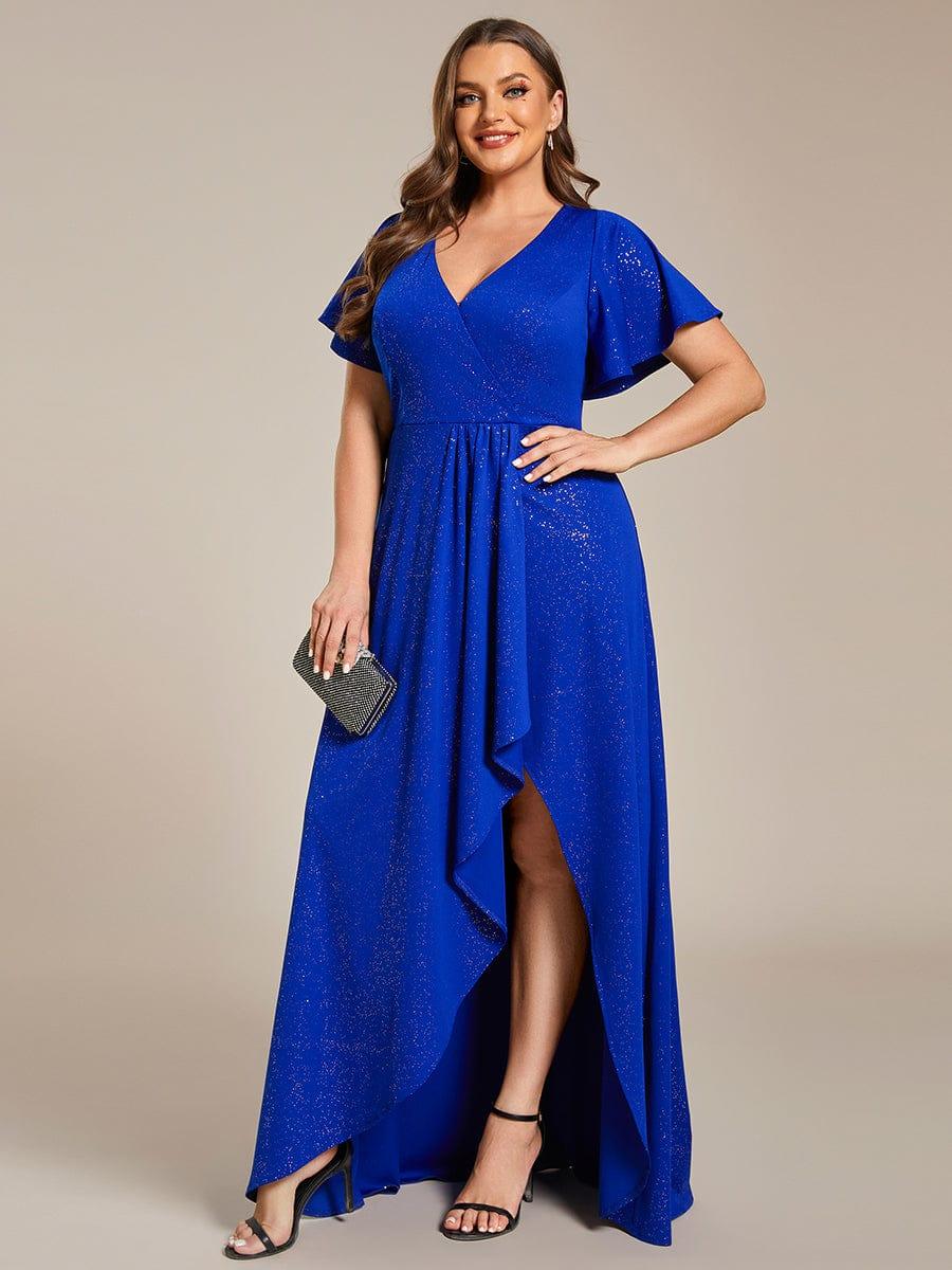 ever MELODÉ|Ruffle Sleeves V Neck High Low Evening Dress