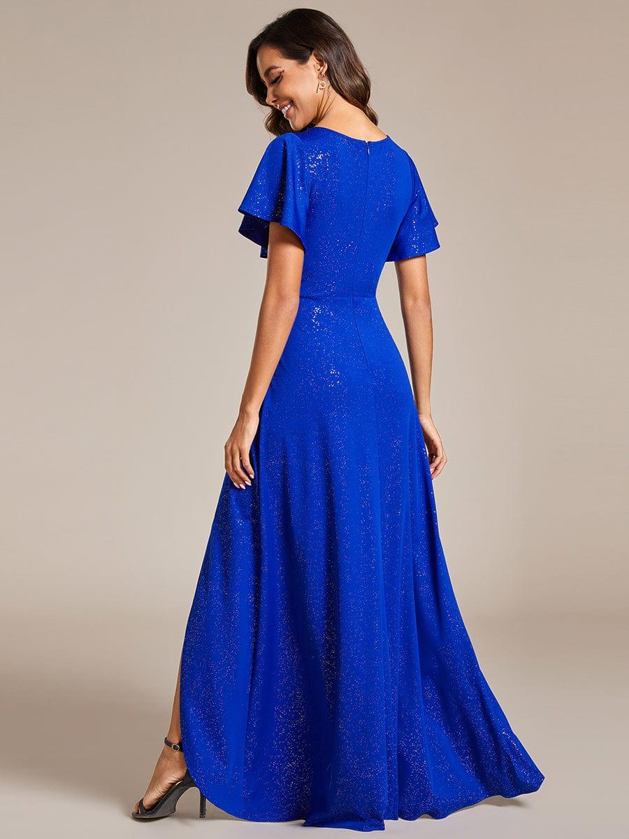 ever MELODÉ|Ruffle Sleeves V Neck High Low Evening Dress