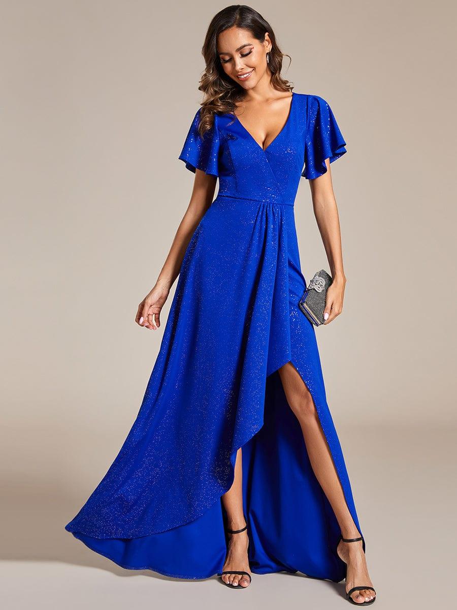 ever MELODÉ|Ruffle Sleeves V Neck High Low Evening Dress