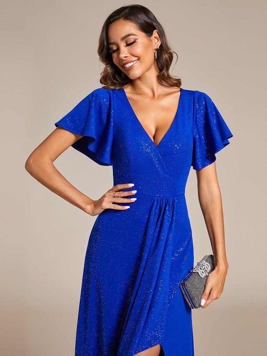 ever MELODÉ|Ruffle Sleeves V Neck High Low Evening Dress