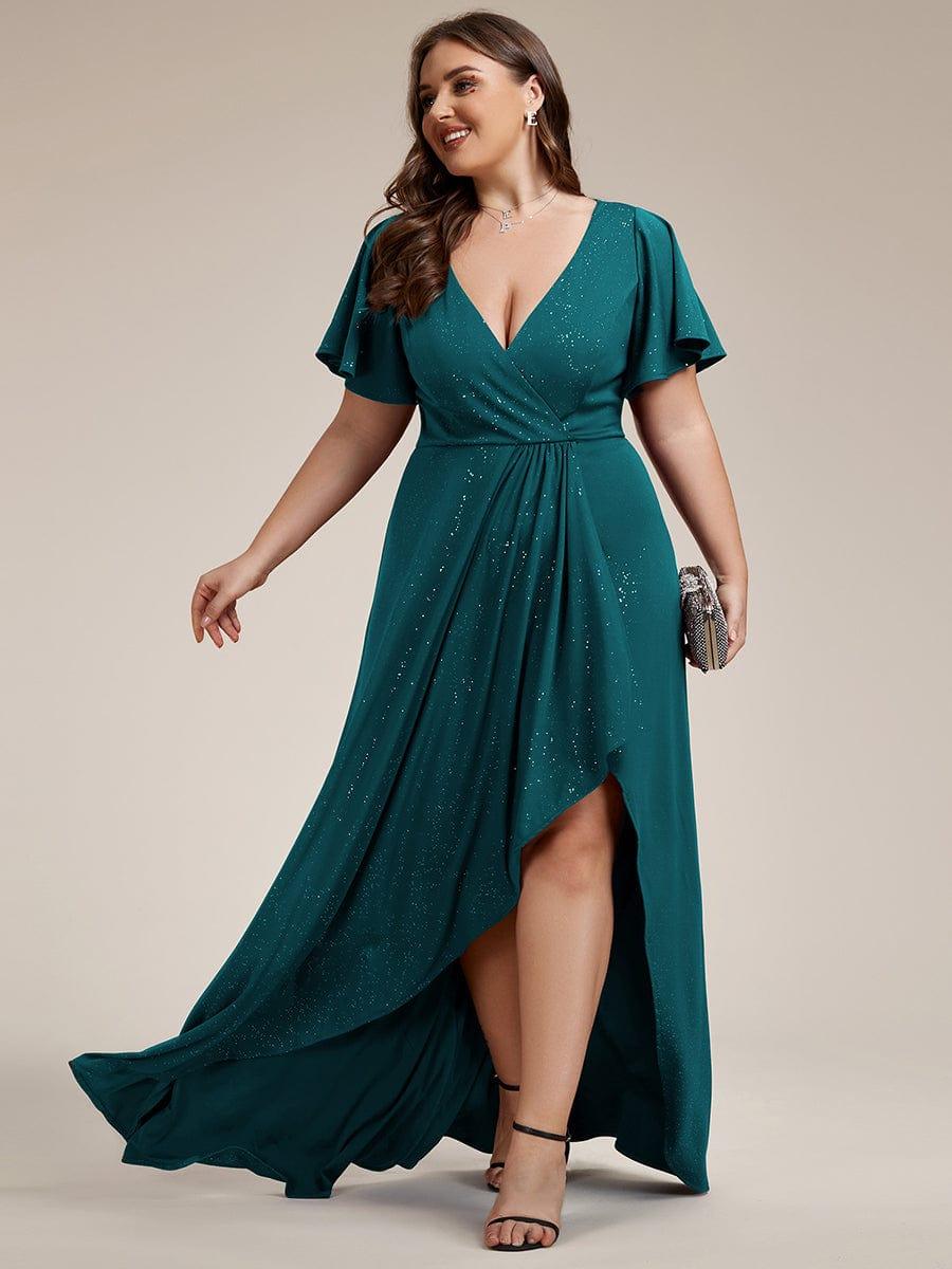 ever MELODÉ|Ruffle Sleeves V Neck High Low Evening Dress