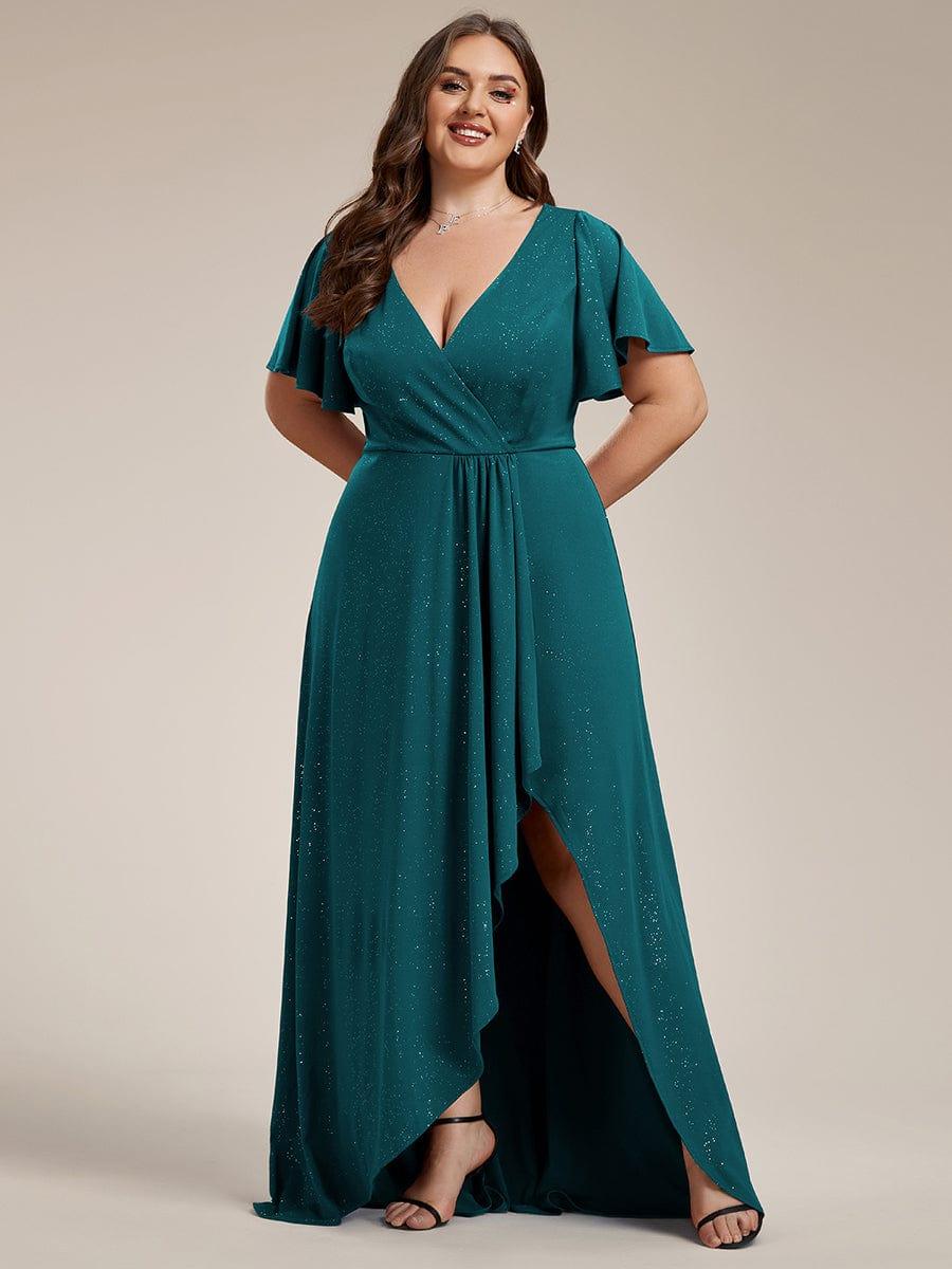 ever MELODÉ|Ruffle Sleeves V Neck High Low Evening Dress