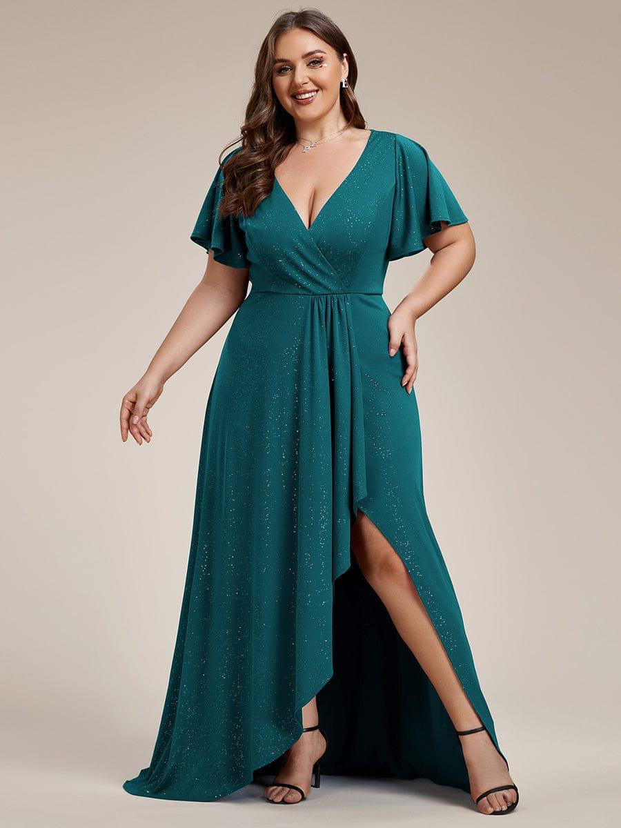 ever MELODÉ|Ruffle Sleeves V Neck High Low Evening Dress
