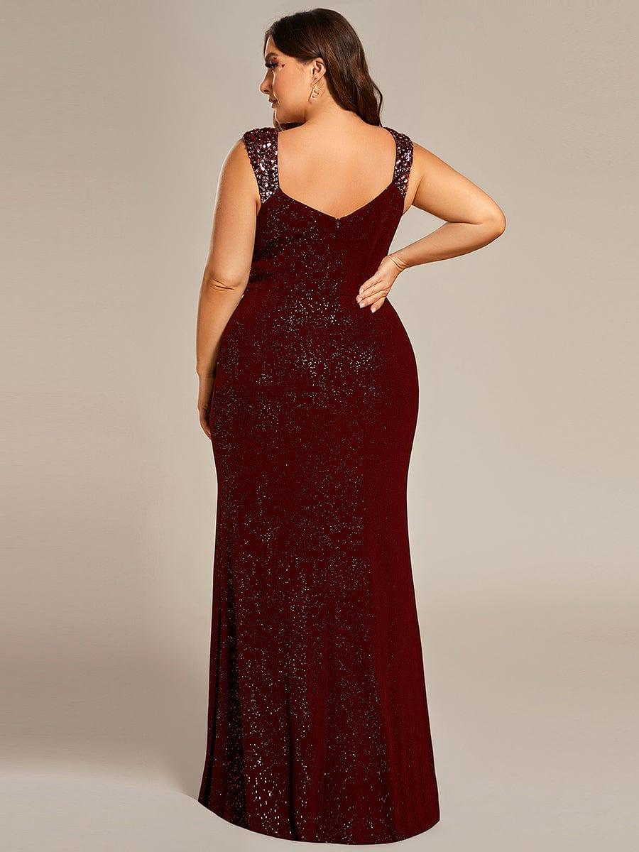 ever NOIRE|Elegant Sequin V Neck High Slit Evening Dress
