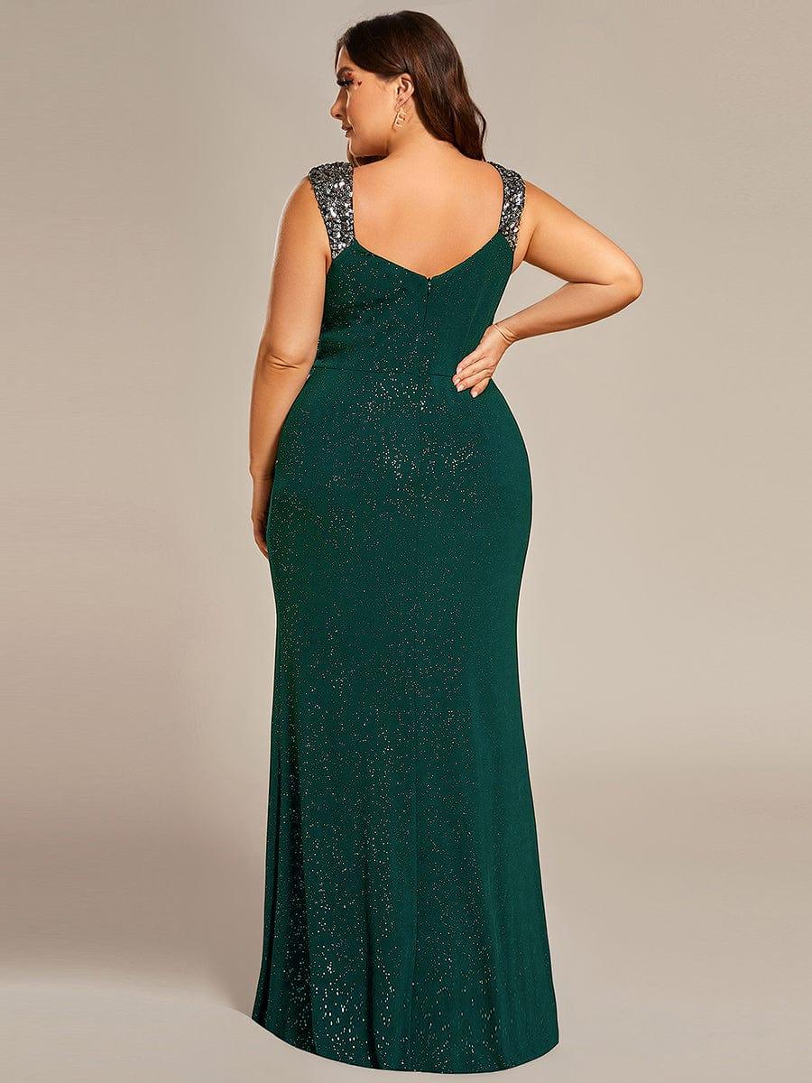 ever NOIRE|Elegant Sequin V Neck High Slit Evening Dress