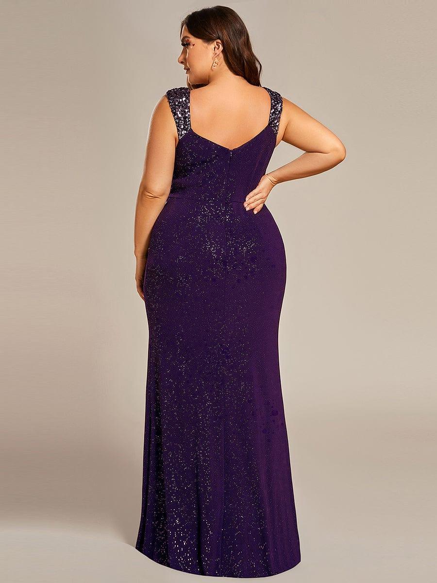 ever NOIRE|Elegant Sequin V Neck High Slit Evening Dress