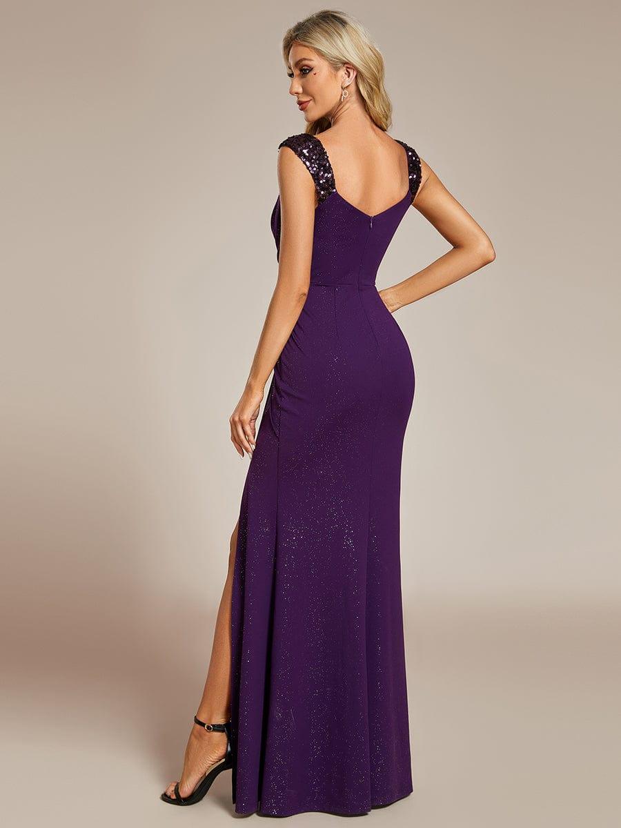 ever NOIRE|Elegant Sequin V Neck High Slit Evening Dress
