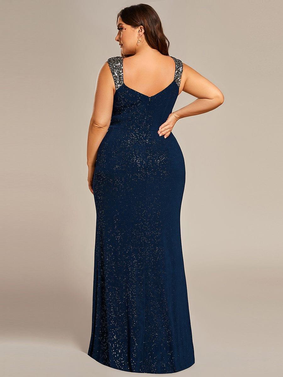 ever NOIRE|Elegant Sequin V Neck High Slit Evening Dress