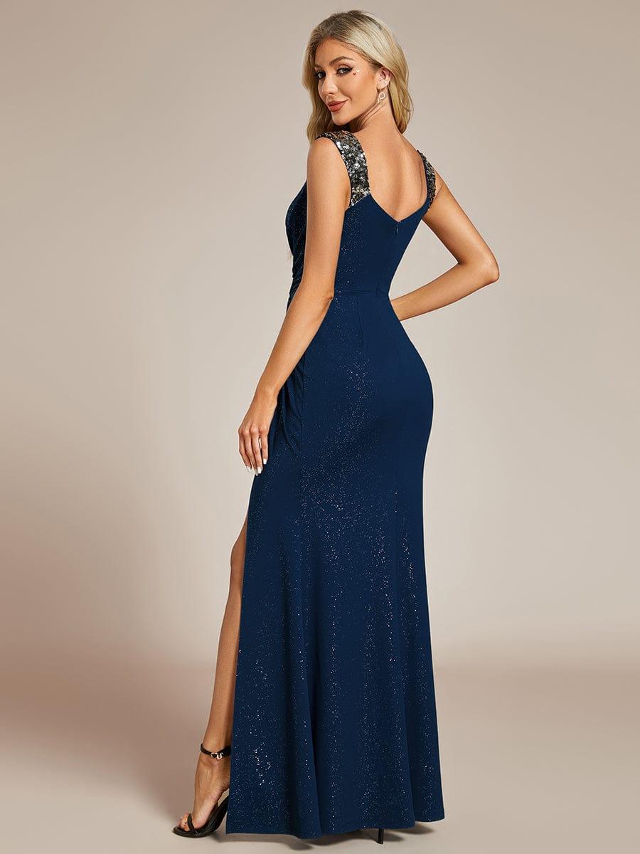 ever NOIRE|Elegant Sequin V Neck High Slit Evening Dress