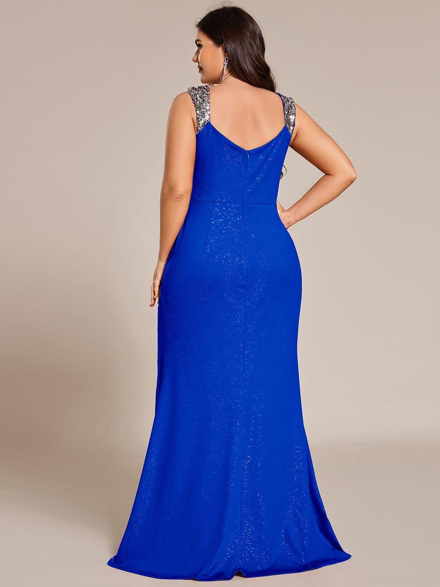 ever NOIRE|Elegant Sequin V Neck High Slit Evening Dress