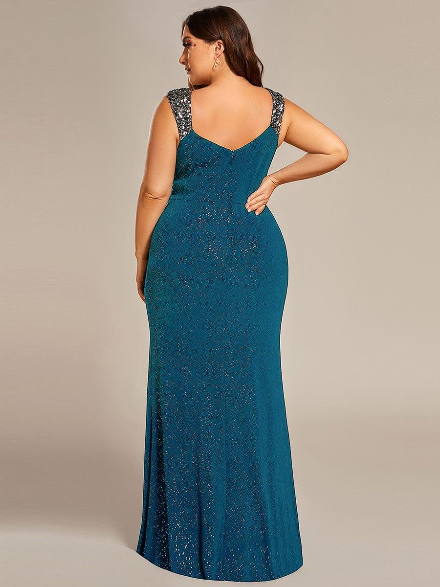 ever NOIRE|Elegant Sequin V Neck High Slit Evening Dress