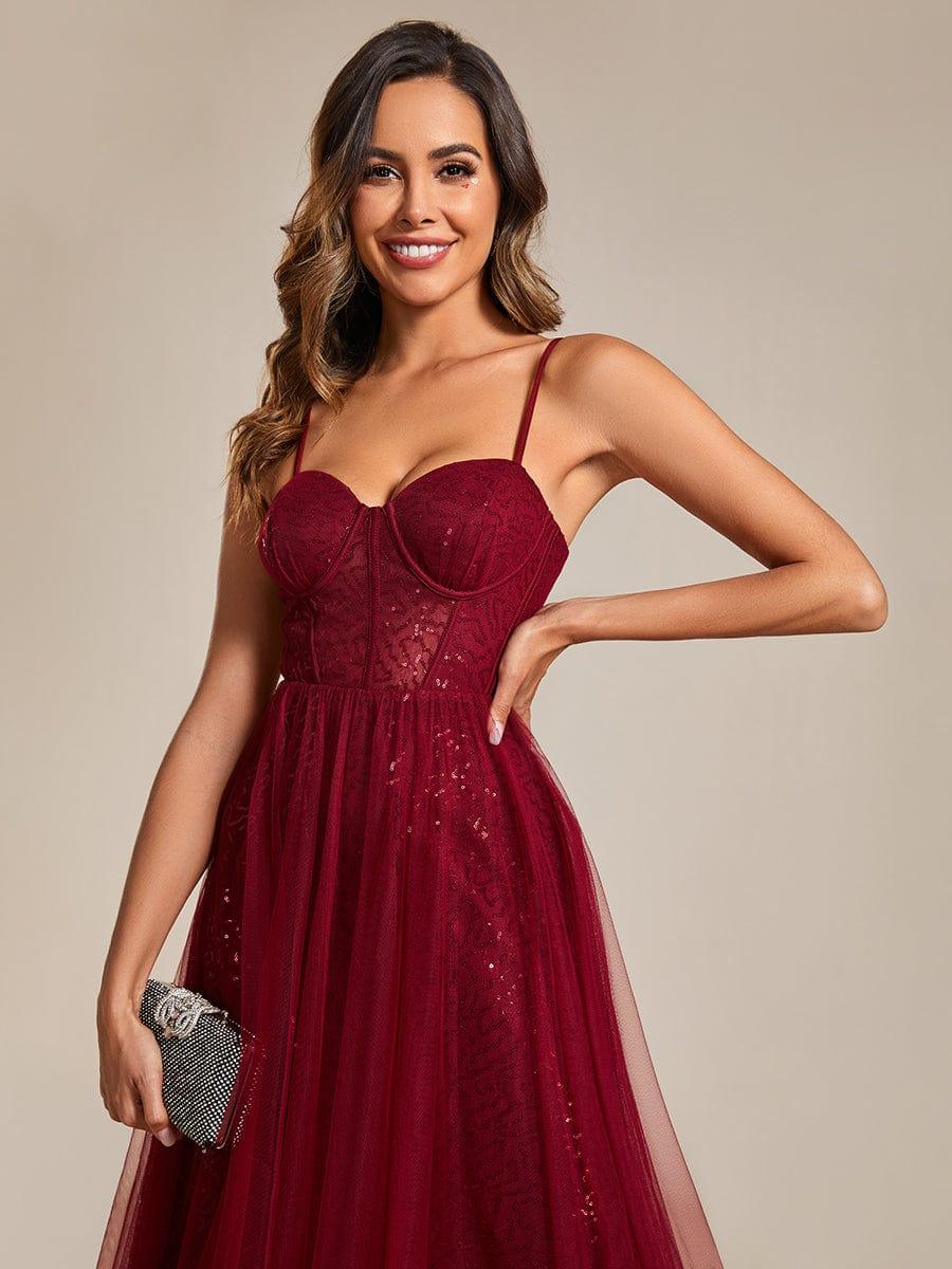 Spaghetti Straps Corset Sequin A-Line Prom Dress