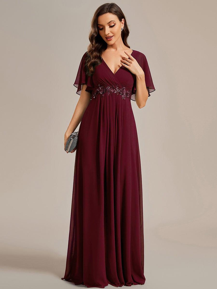 ever IVYROSE|Elegant Chiffon Applique Evening Dress with Flutter Sleeves